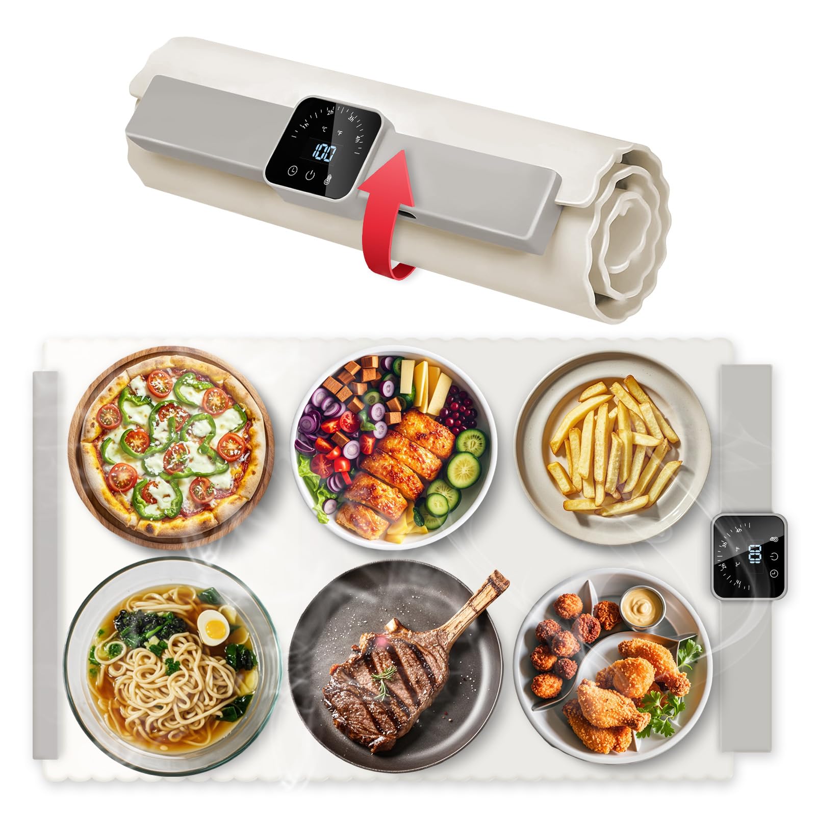 Premium Electric Food Warming Mat - Fast & Even Heating Buffet Tray, Foldable Portable Food Warmer with High-Grade Silicone - Perfect for Family Gatherings, Sabbath Meals & Countertop Use | Kitchen, Dining & Party Essential