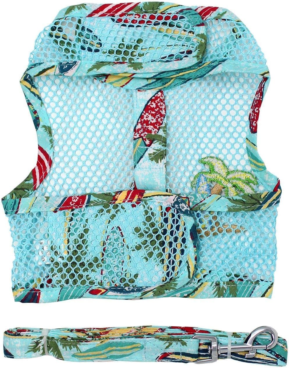Cool Mesh Dog Harness - Breathable Step-in Design with Leash Attachment for Small Dogs - Perfect for Walking, Running & Beach Adventures (Surfboard & Palm Print)