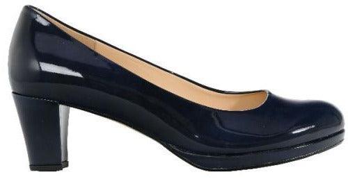 GABOR Women's Black Patent Leather Court Shoes with Block Heel - Elegant Figaro Design for Office, Wedding & Formal Events