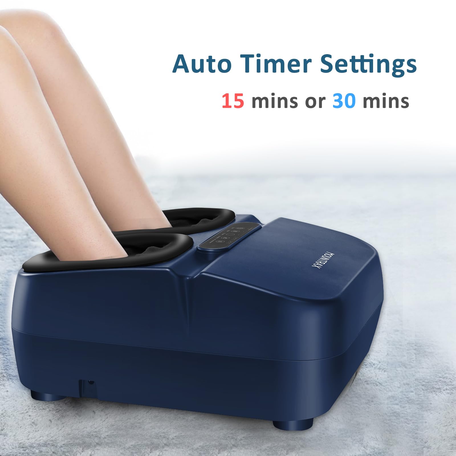 MOUNTRAX Shiatsu Foot Massager with Heat and Remote Control - Deep Kneading, Soothing Warmth for Men & Women - Fits Up to Size 12 Feet - Perfect for Relaxation After Work, Travel, or Home Spa (Blue)