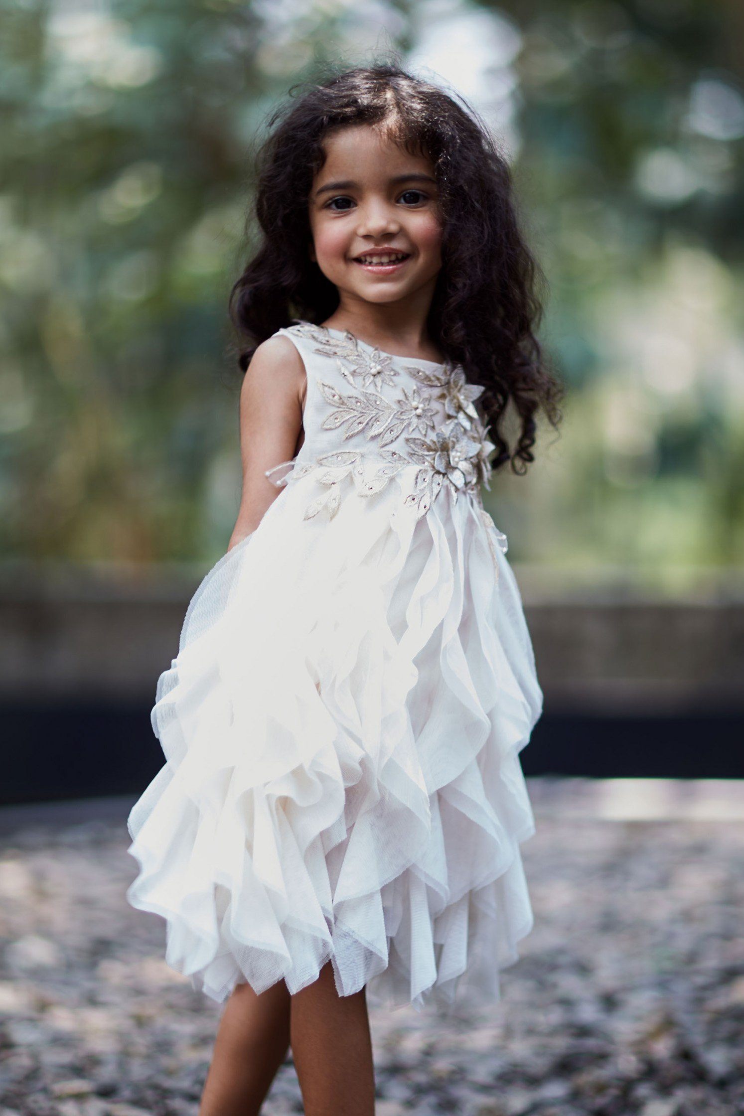 Sophie 3D Floral Tulle Dress for Girls - Elegant Party Gown for Weddings, Birthday Celebrations & Special Occasions