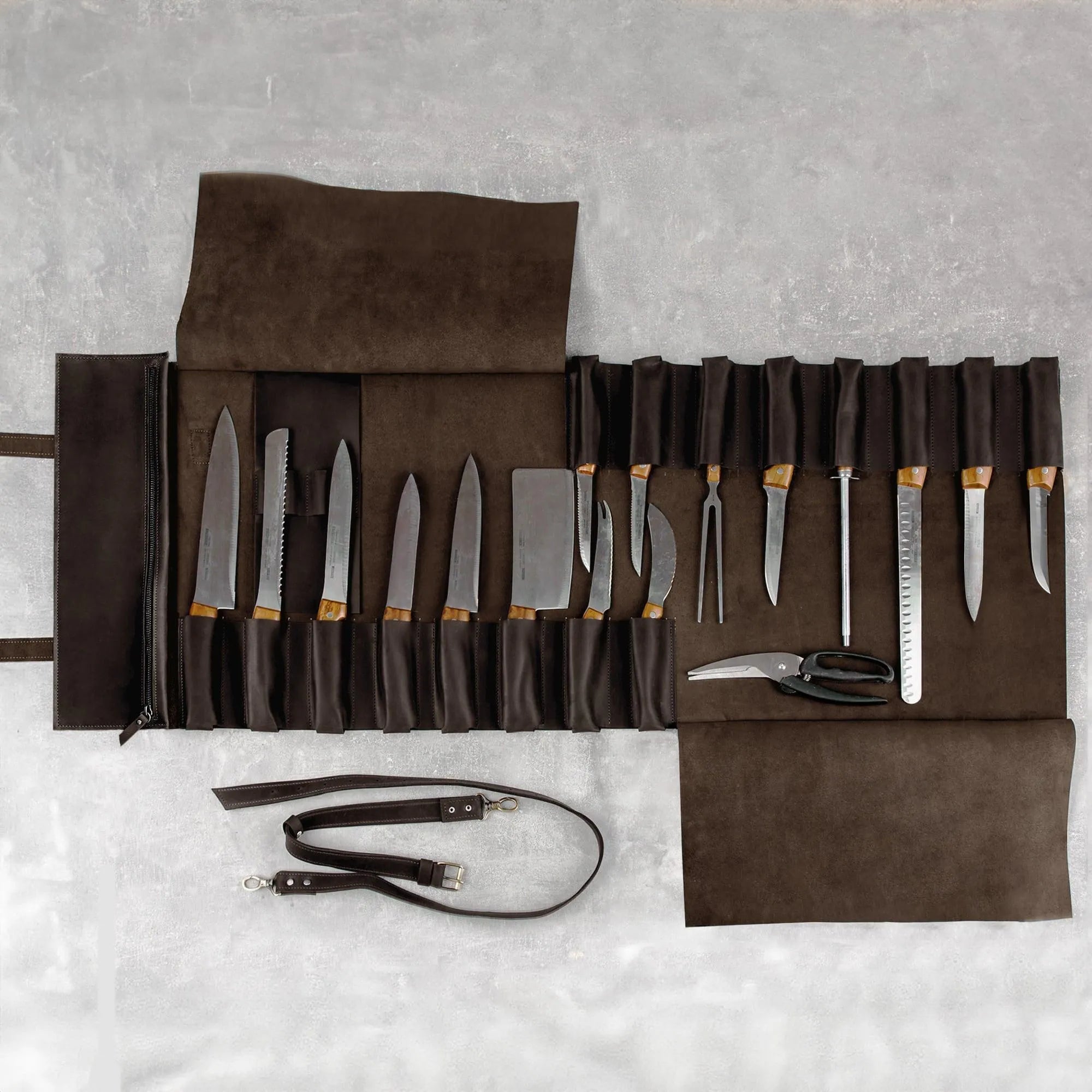 Premium Leather Knife Roll for Chefs & Butchers - Durable Professional Knife Storage Case with 12 Slots - Perfect for Kitchen, Camping & Culinary Gifts