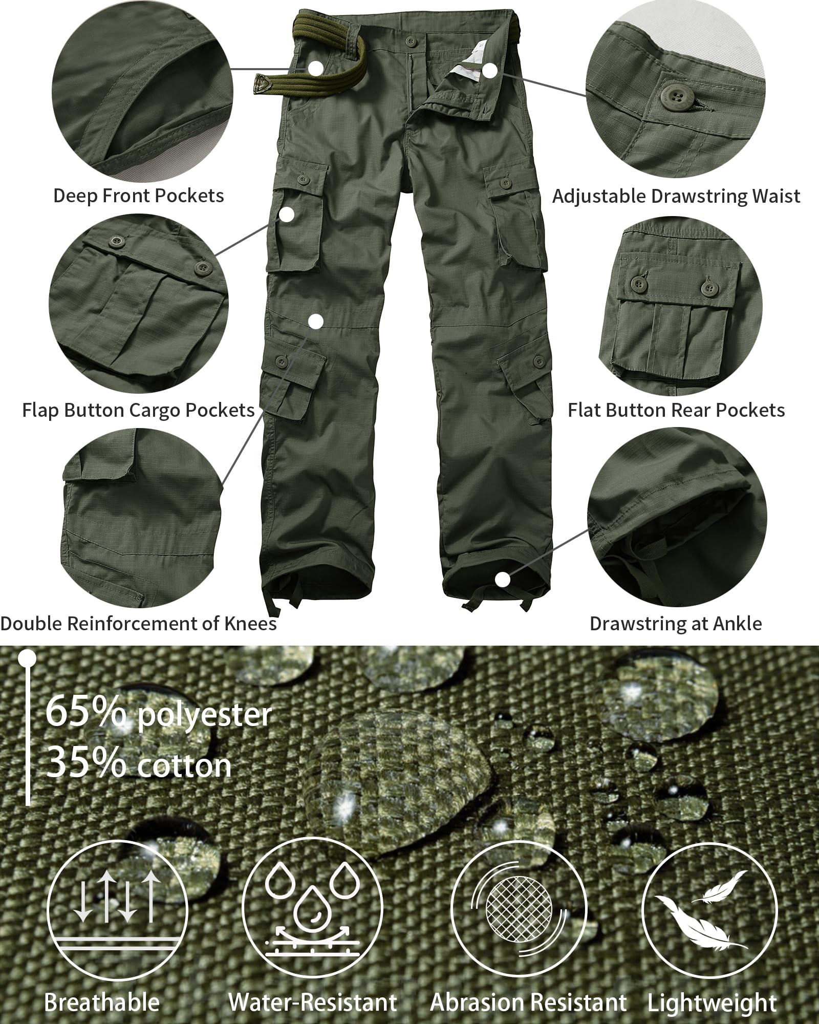 **Men's Lightweight Ripstop Tactical Cargo Pants - Outdoor Hiking, Casual Work & Travel Pants with Multiple Pockets - Perfect for Camping, Hiking & Everyday Wear**