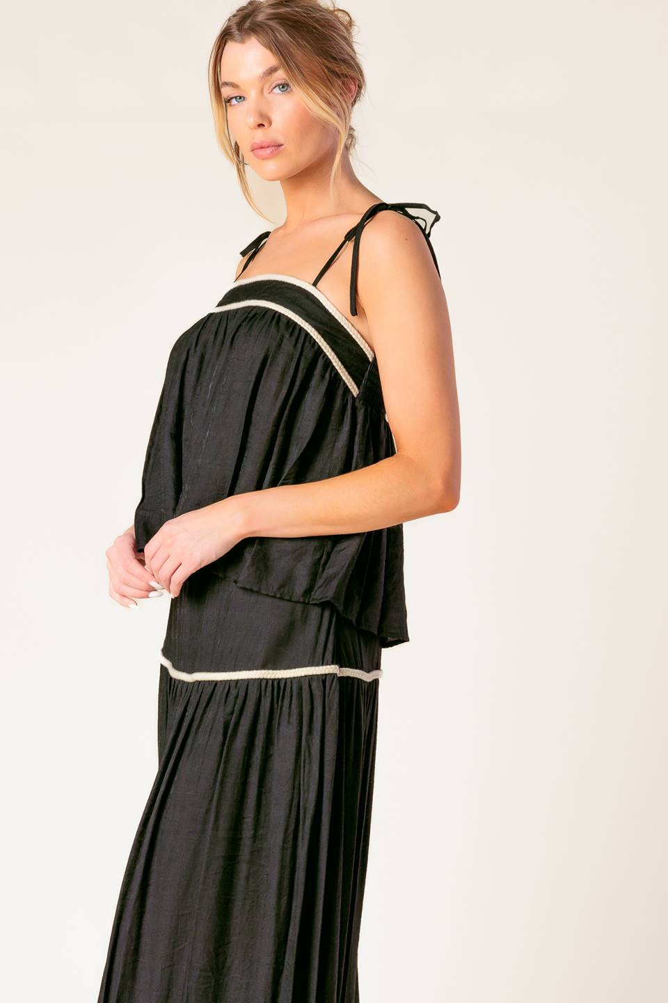 Divide and Contour Black Top & Skirt Set for Women - Slimming Outfit for Work, Party & Date Night