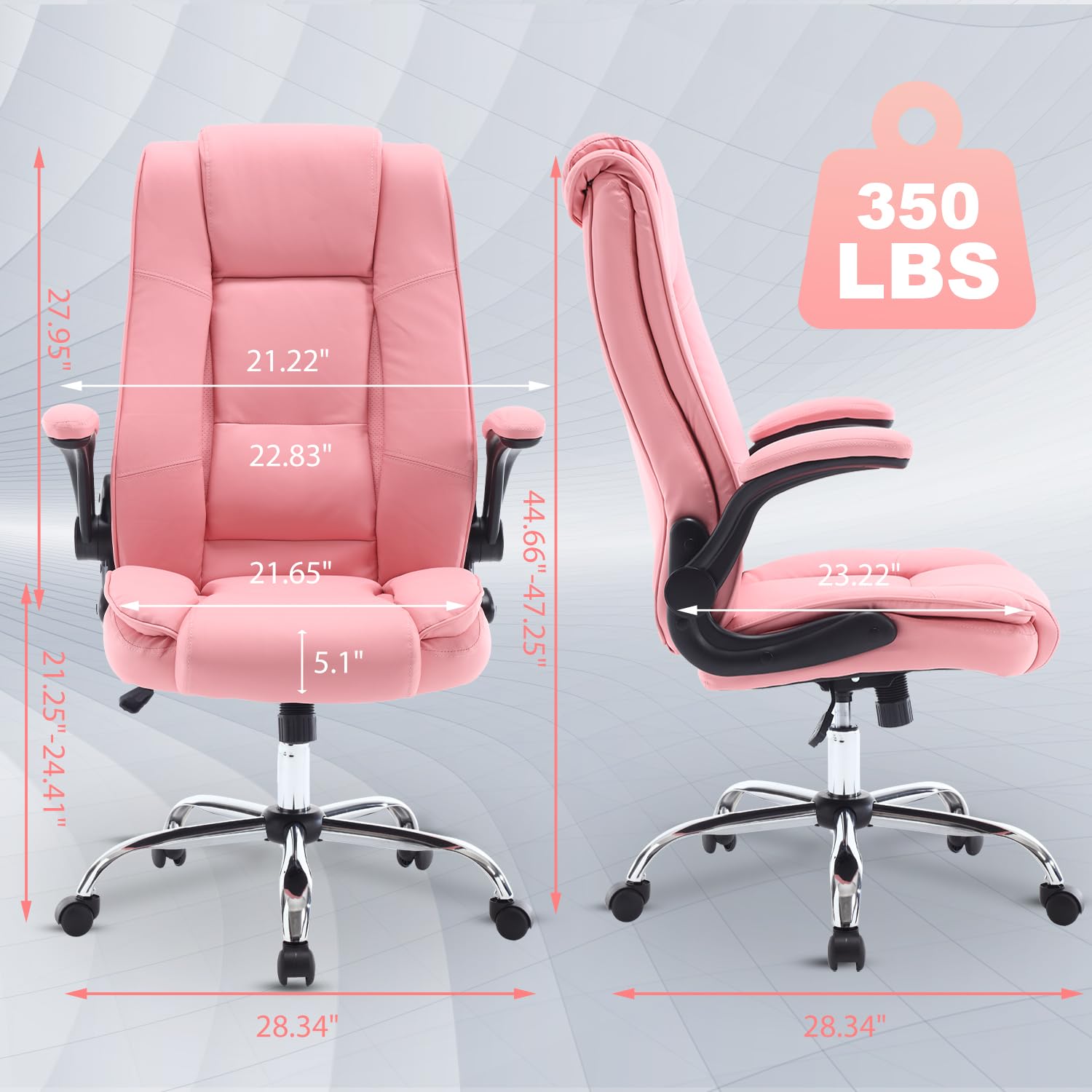 Ergonomic High Back Pink Office Chair for Women - 90°-120° Adjustable Swivel Computer Desk Chair with Wheels & Lumbar Support - Perfect for Home Office, Gaming, and Executive Workspaces