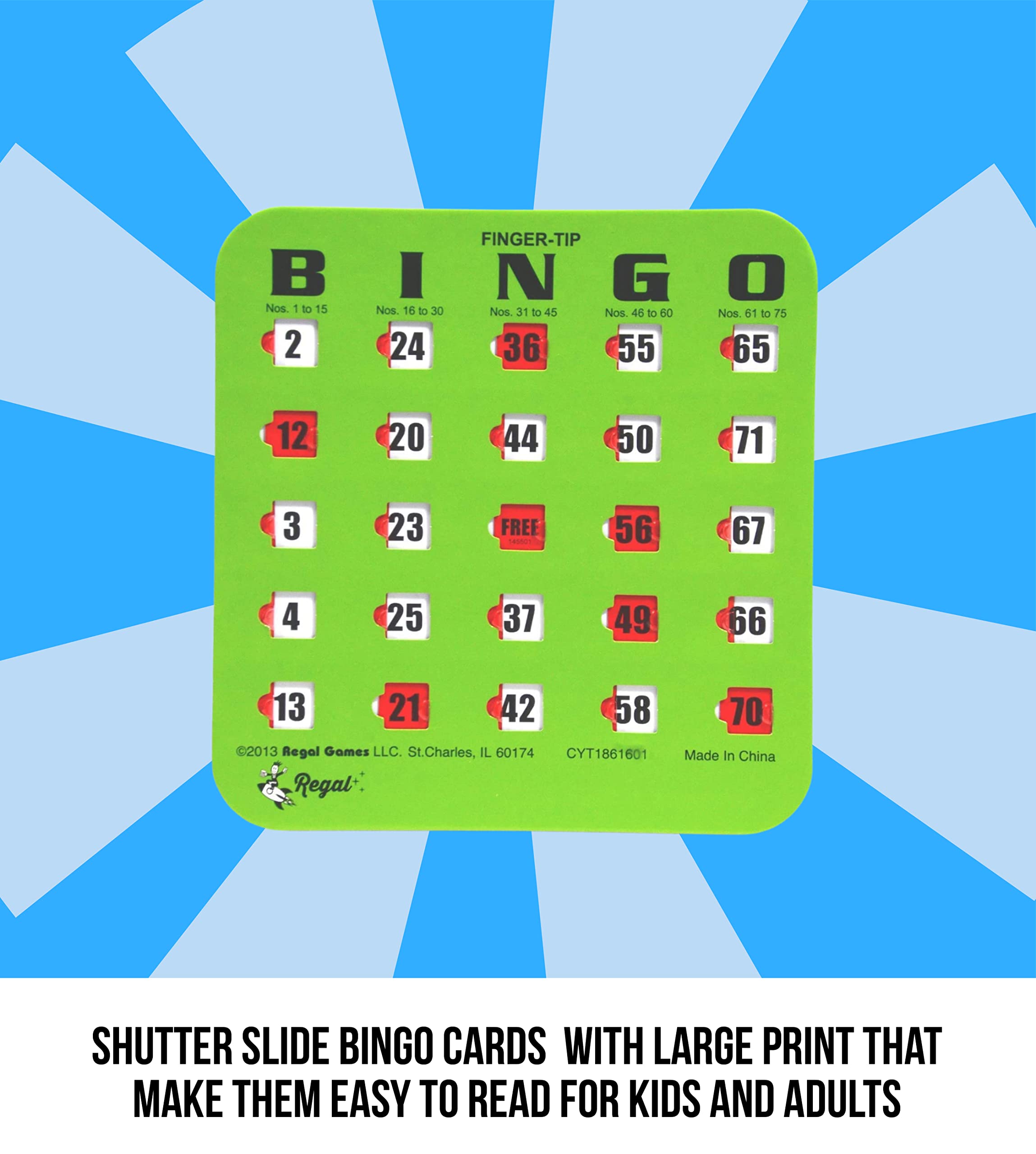 Regal Bingo Bulk Bingo Cards with Sliding Windows - 200 Pack Reusable Large Print Bingo Game Cards for Adults & Large Groups - Green | Perfect for Parties, Fundraisers, Senior Activities & Family Game Nights