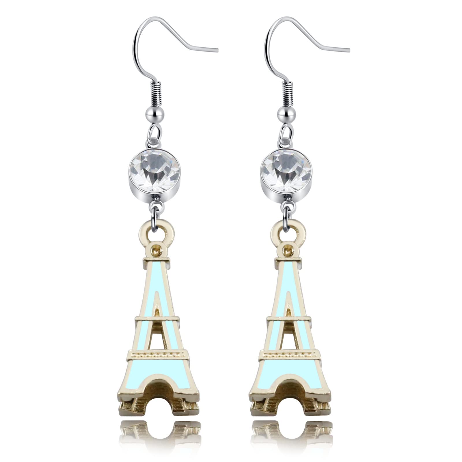 Birthstone Eiffel Tower Earrings & Pendant Jewelry Set - Elegant Parisian Charm Gift for Women & Girls - Perfect for Birthdays, Anniversaries, and Travel Lovers