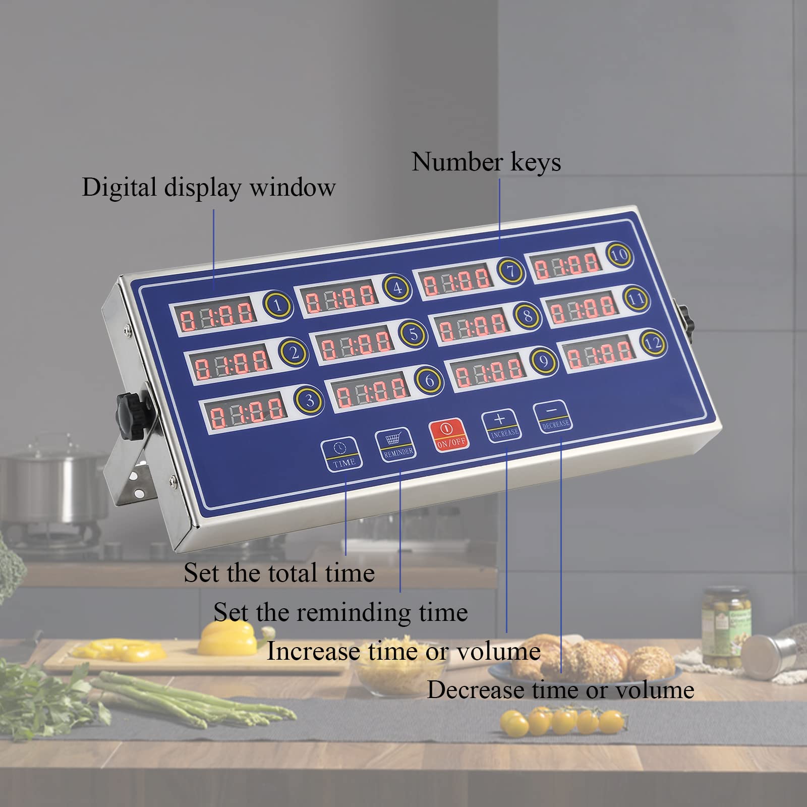 12-Channel Digital Kitchen Timer with Loud LED Display - Stainless Steel Countdown Timer for Restaurants, Pizza, Coffee, Fast Food & Fries Cooking - Perfect for Commercial Kitchens & Food Service