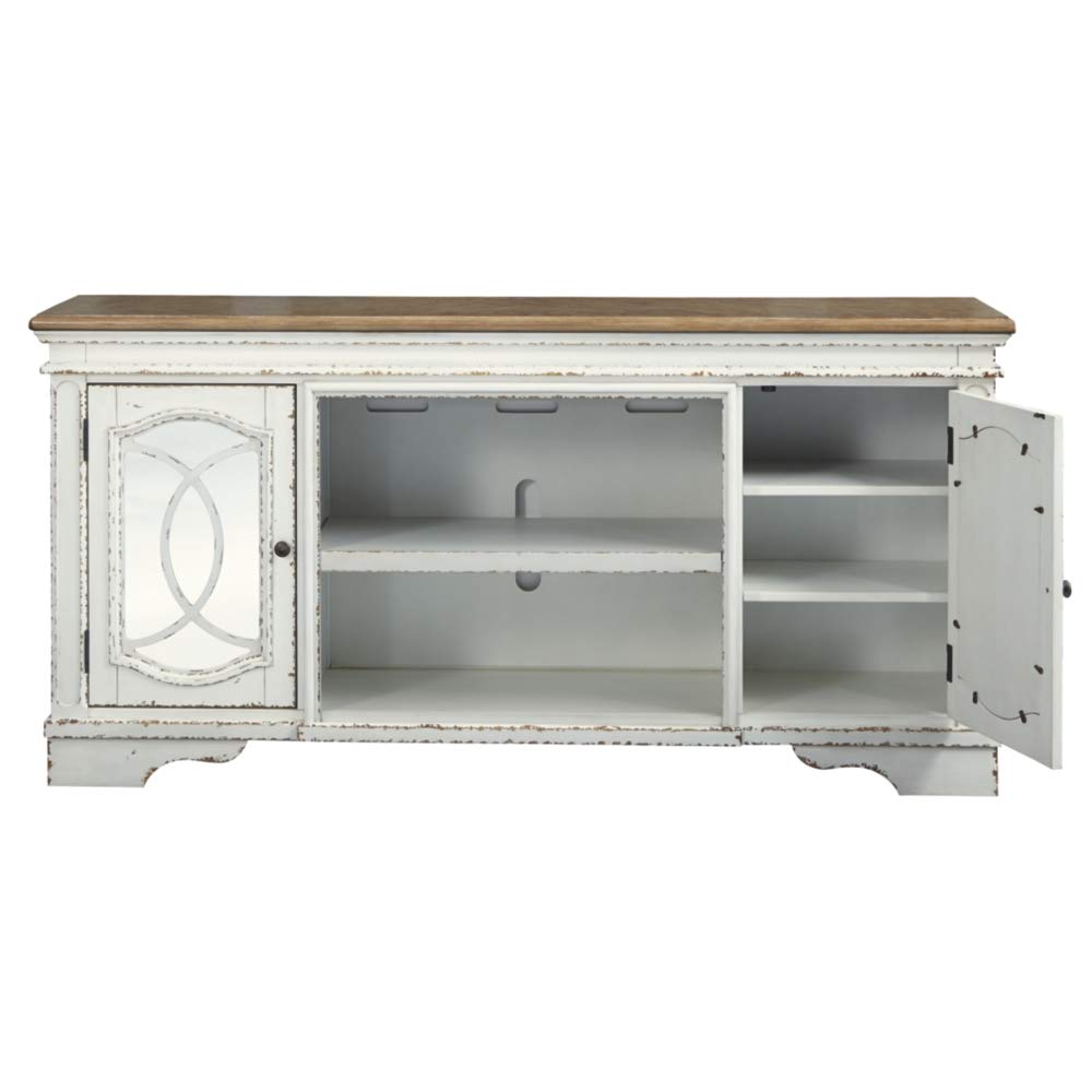 Ashley Realyn Farmhouse TV Stand with Matching Side End Table - Rustic Living Room Furniture for TV, Media Storage & Home Decor