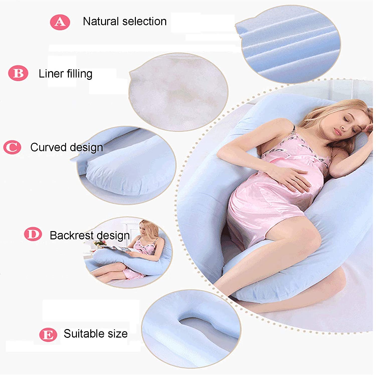 **U-Shaped Pregnancy Pillow for Sleeping - Full Body Maternity Pillow with Removable & Washable Cover - Comfort Support for Pregnant Women at Home, Office & Travel**
