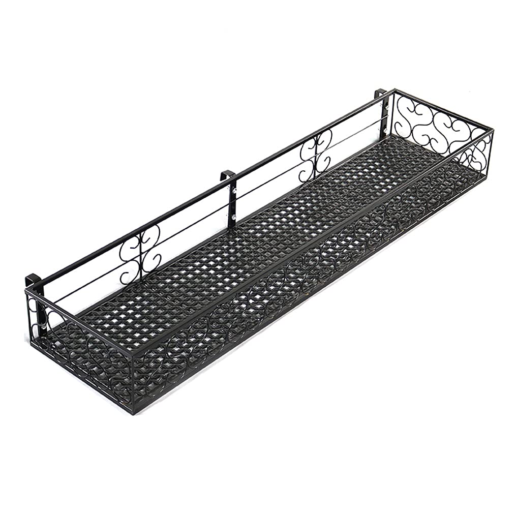 European Style Iron Flower Stand with Hooks - Hanging Balcony Shelf for Succulent Plants, Window Storage Rack, Patio & Outdoor Decor - Max Load 30KG (100x20x12cm) - Perfect for Small Space Gardening, Vertical Plant Display, and Decorative Home Organization