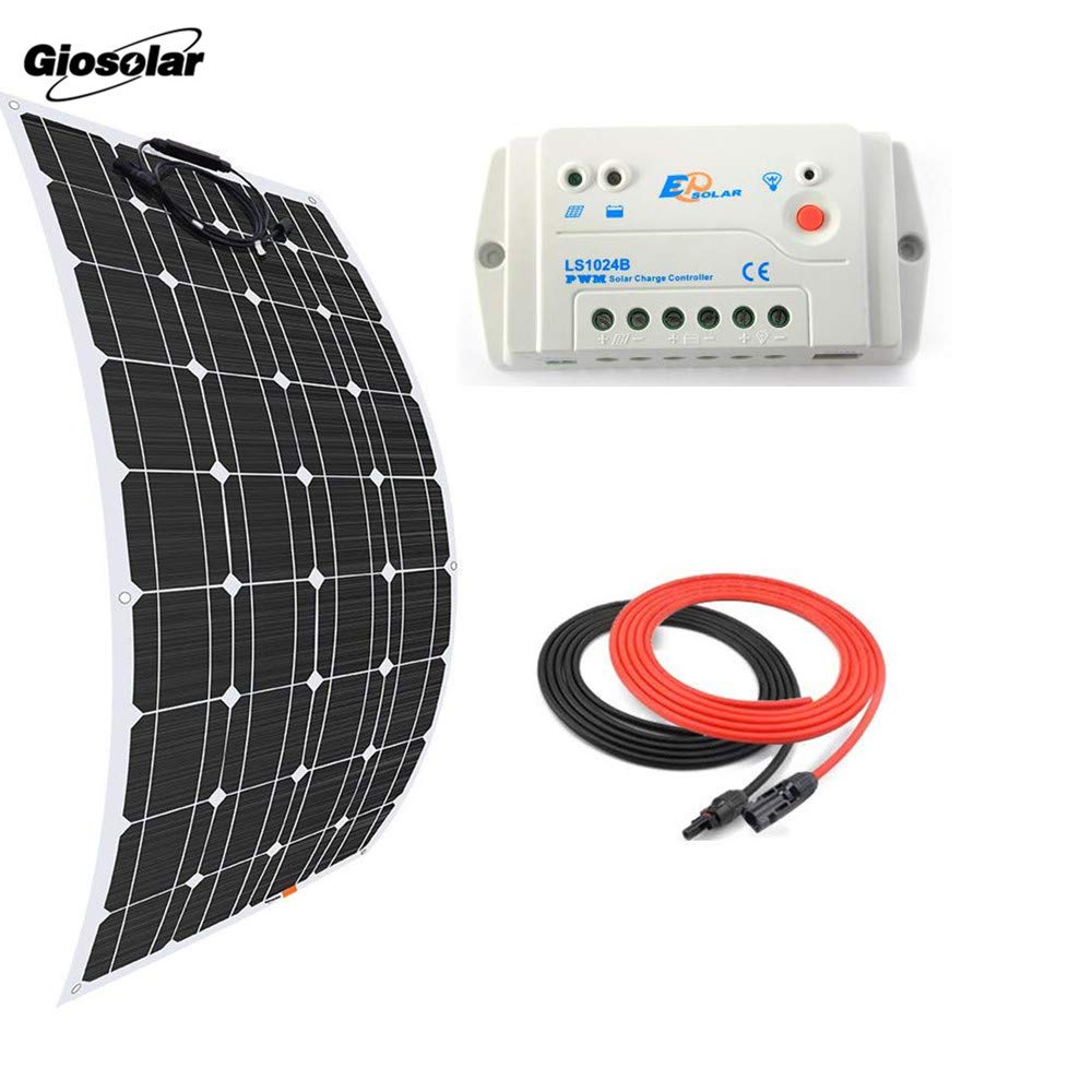 Giosolar 100W Flexible Solar Panel Charger Kit with PWM EPSOLAR 10A Solar Controller & 5M Cable - Portable Power for Boats, RVs, Camping, Off-Grid Living & Emergency Backup