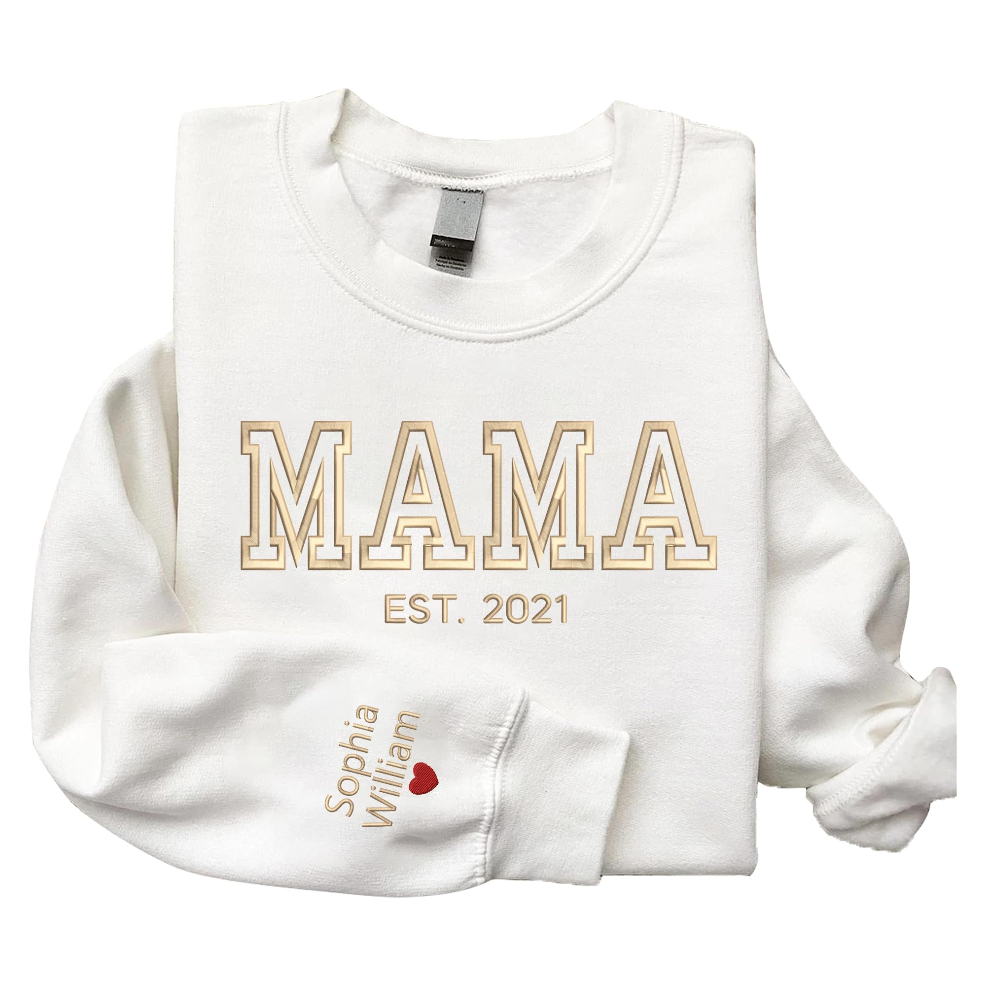 Custom Embroidered Mama Sweatshirt with EST Date & Kids Names on Sleeve - Personalized Gift for Mom & Grandma - Perfect for Mother's Day, Birthday & Family Photos