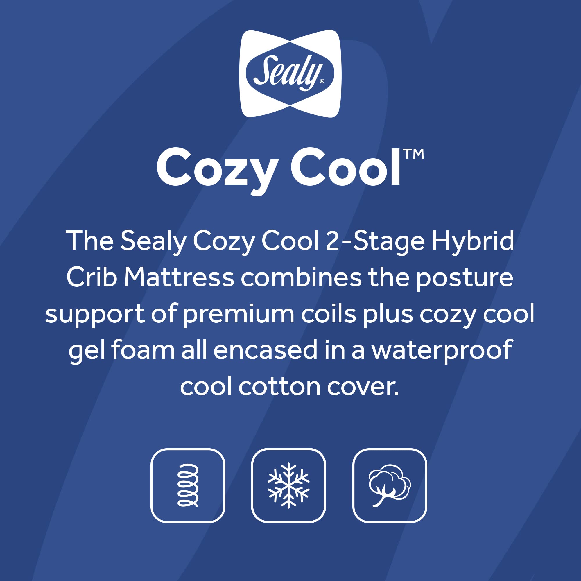 Sealy Baby Cozy Cool Hybrid 2-Stage Waterproof Crib Mattress & Toddler Bed | Cooling Foam, 204 Coils, Cotton Cover | GREENGUARD Gold Certified | Safety & Quality Tested | Made in USA | 52