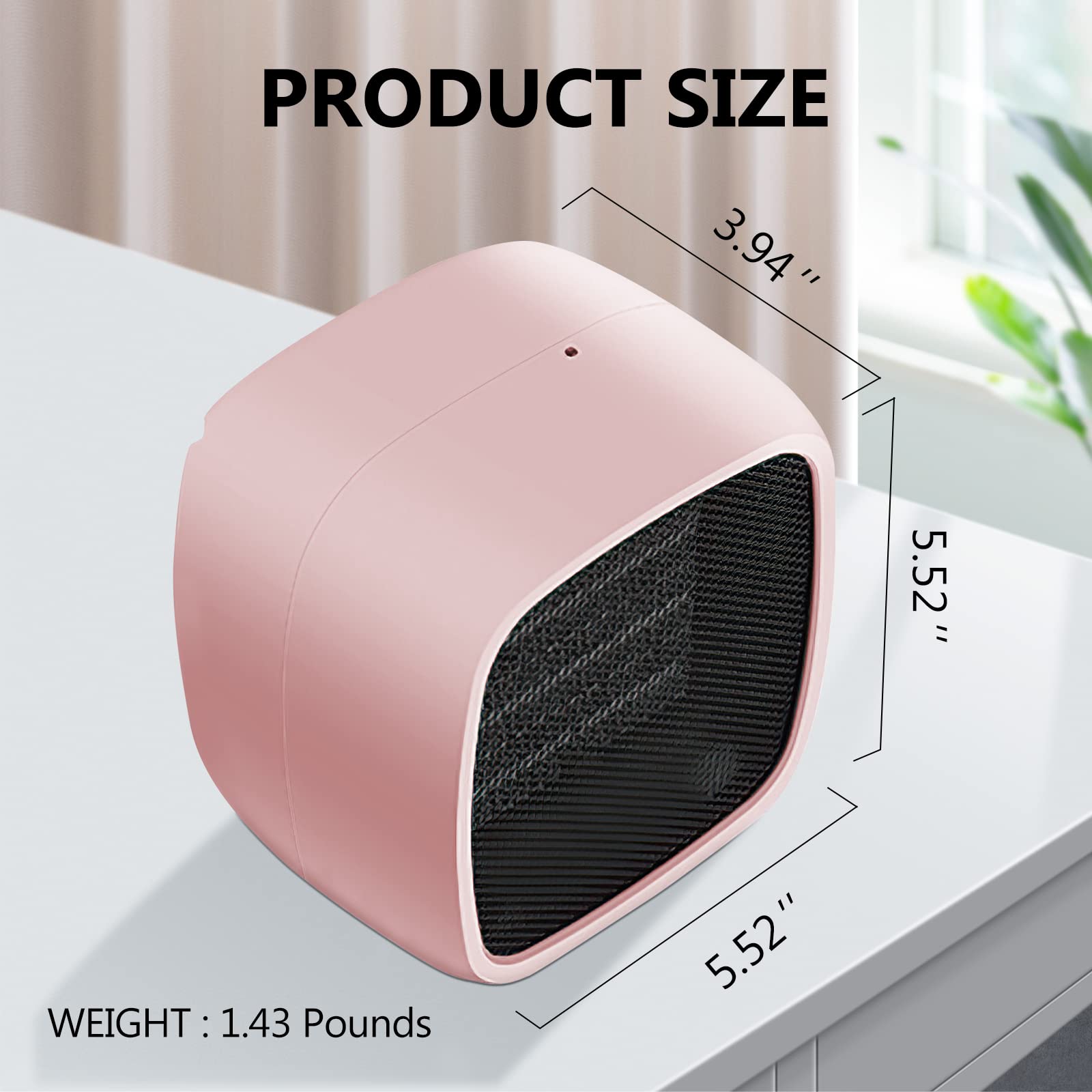 YOUCIDI 1000W/800W Portable Ceramic Space Heater - Fast 2-Second Heating, Compact & Quiet Electric Heater for Office, Desk, Bedroom - Safe Indoor Use (Pink) | Perfect for Winter Warmth & Small Spaces