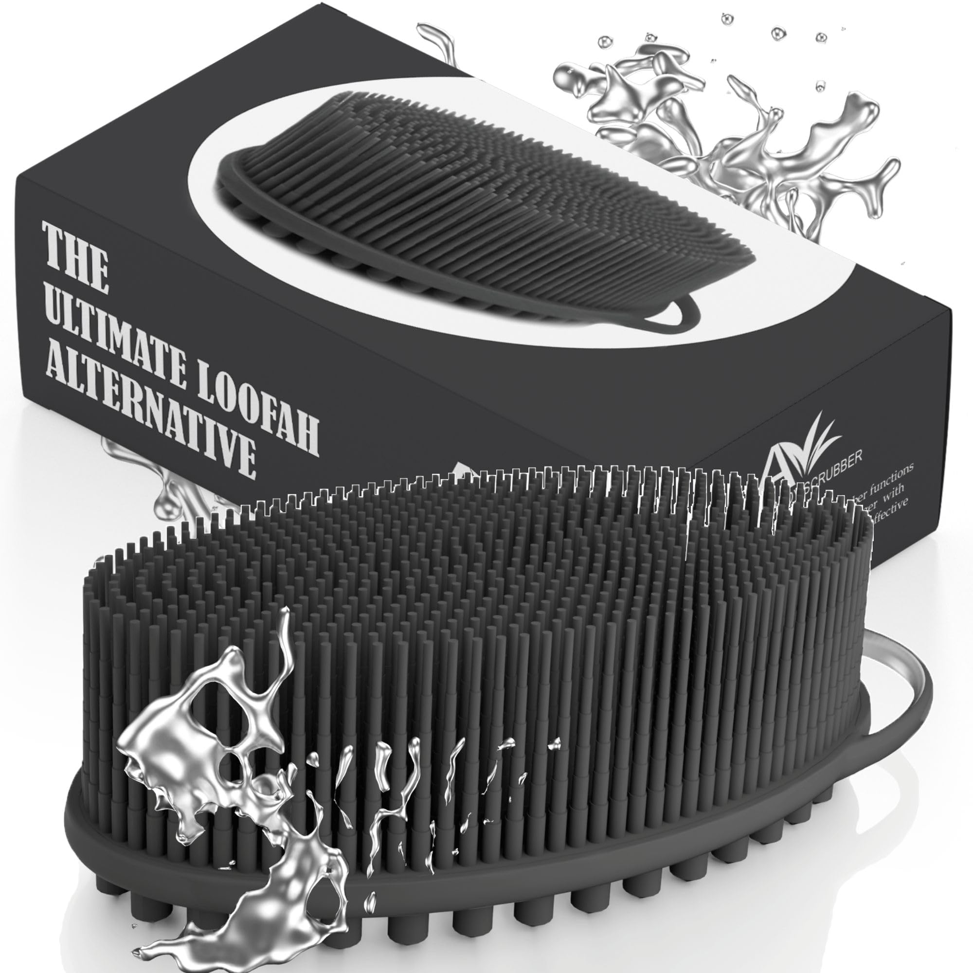 Avilana Dual-Sided Silicone Exfoliating Body Scrubber - Gentle Loofah Alternative for Men & Women, Dark Gray with Silver, Easy-to-Clean Shower Scrubber for Smooth Skin - Perfect for Daily Exfoliation & Spa-like Shower Experience