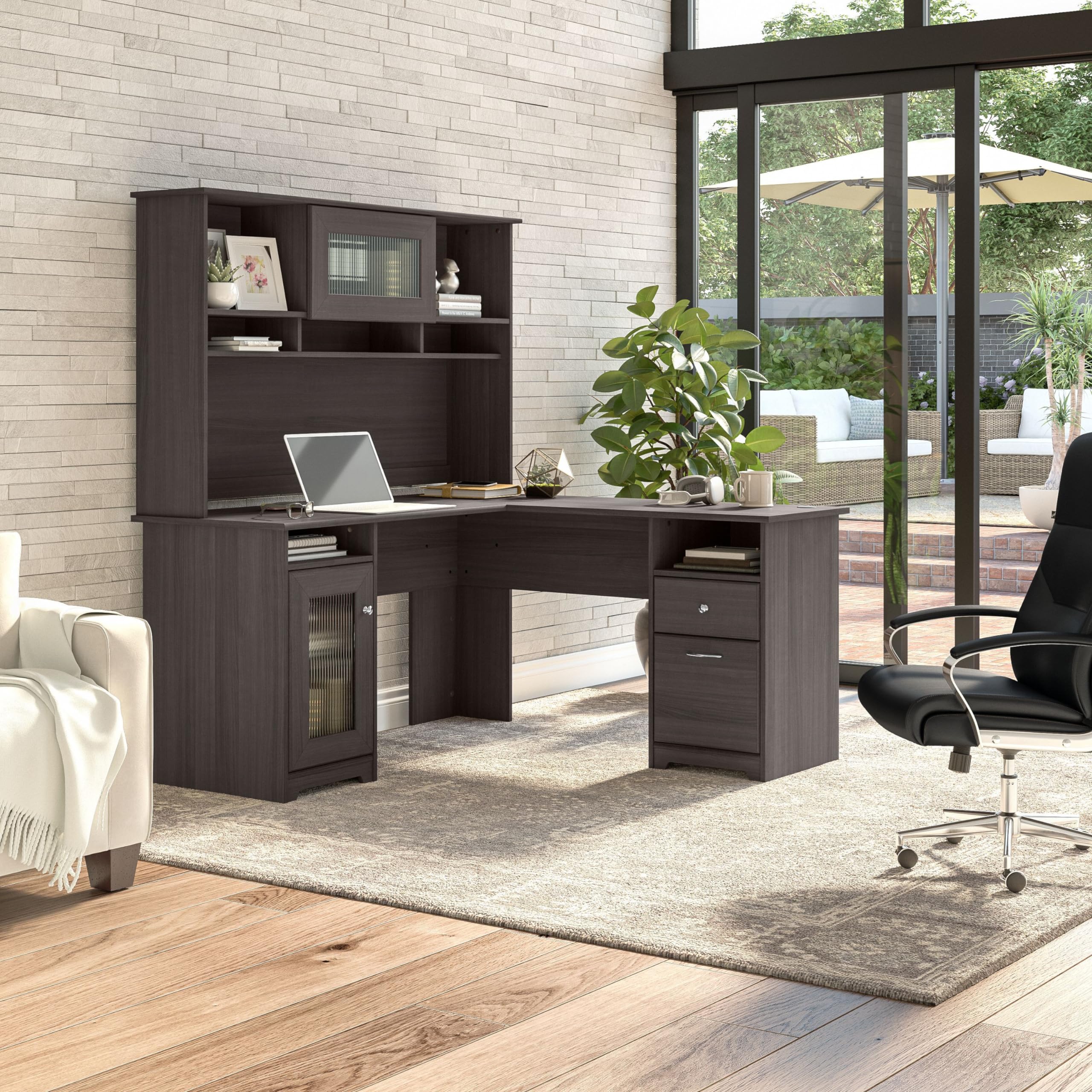 Bush Furniture Cabot L-Shaped Desk with Hutch - 60W Corner Computer Desk with Storage for Home Office in Heather Gray | Perfect for Small Spaces & Home Office Organization
