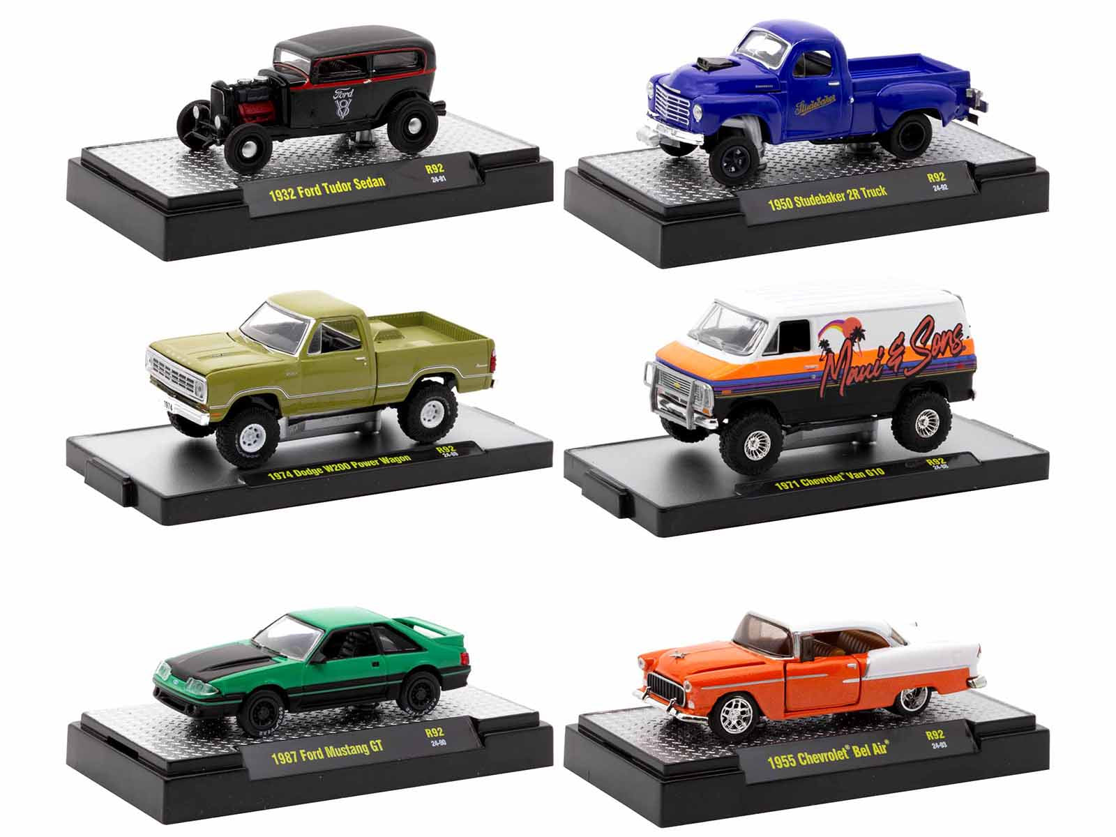 M2 Machines 1/64 Scale Diecast Model Cars - Auto Thentics 6-Piece Limited Edition Set (Release 92) in Display Cases - Perfect for Collectors, Gift Giving, and Home/Office Decor