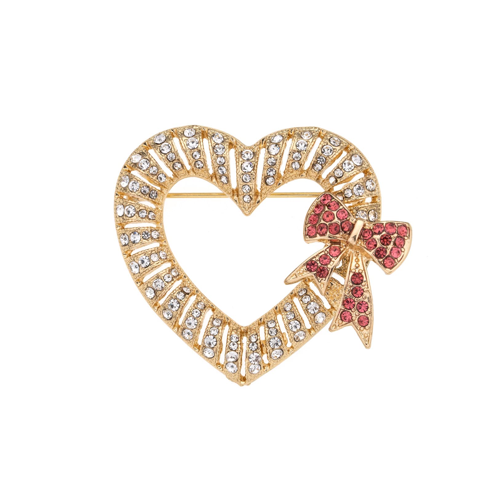 Valentine's Day Heart Brooch Gift Box - Gold Rhinestone Bow Jewelry for Women | Elegant Chocolate Box with Pave Rhinestones | Romantic Couples Gifts for Backpacks & Valentine's Day | Perfect for Anniversaries, Date Nights & Special Occasions