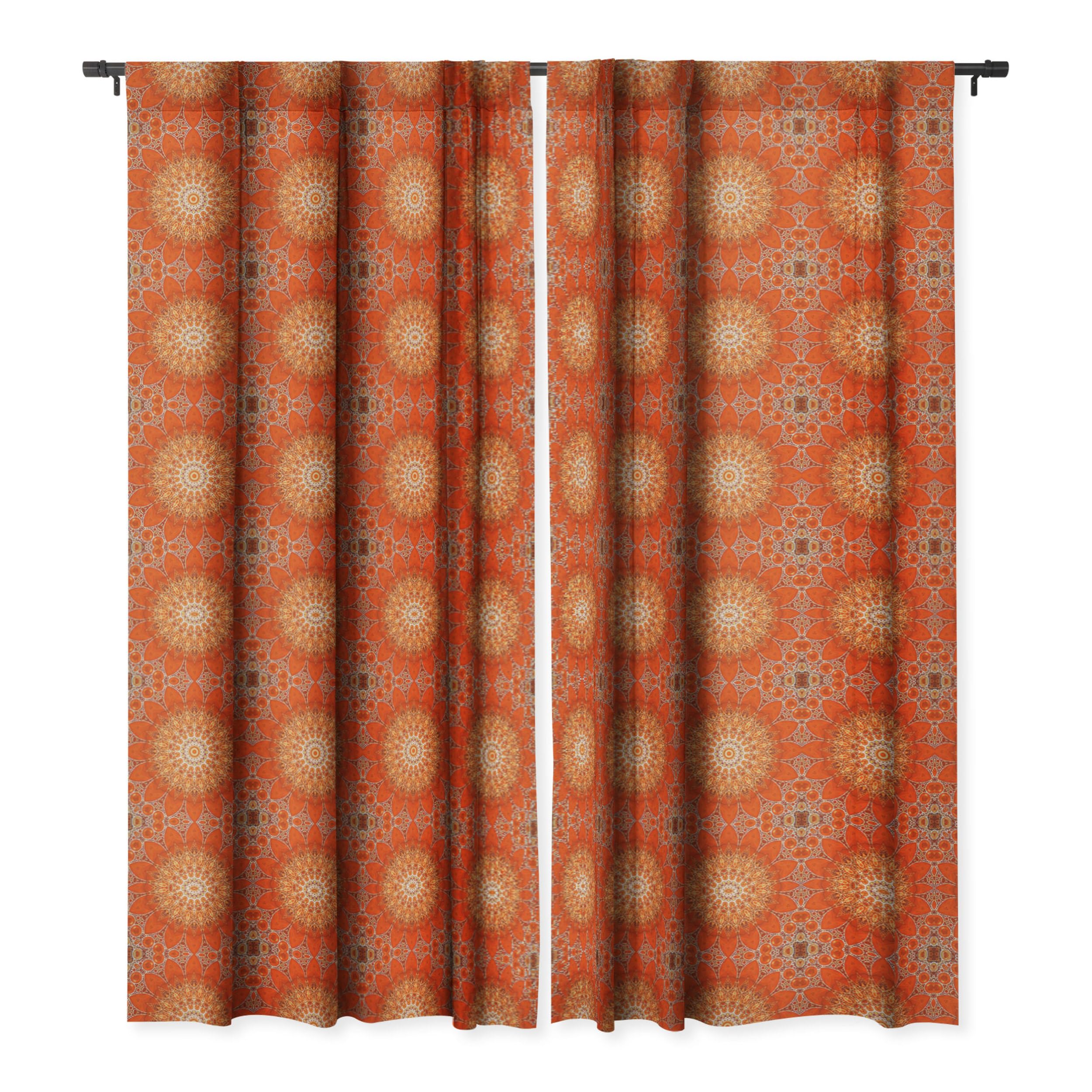 Extra Long Blackout Curtains 50x96 Inches - Floor to Ceiling Boho Mandala Window Decor by Sheila Wenzel-Ganny - Orange Detailed Pattern for Bedroom, Living Room & Nursery Light Blocking