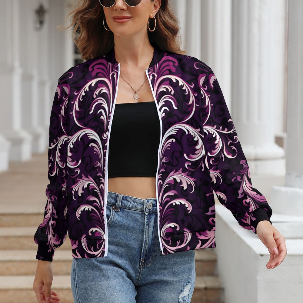 Gothic Purple Waves Long Sleeve Zipper Jacket for Women - Punk Rock Fashion Outerwear - Perfect for Concerts, Halloween & Gothic Events