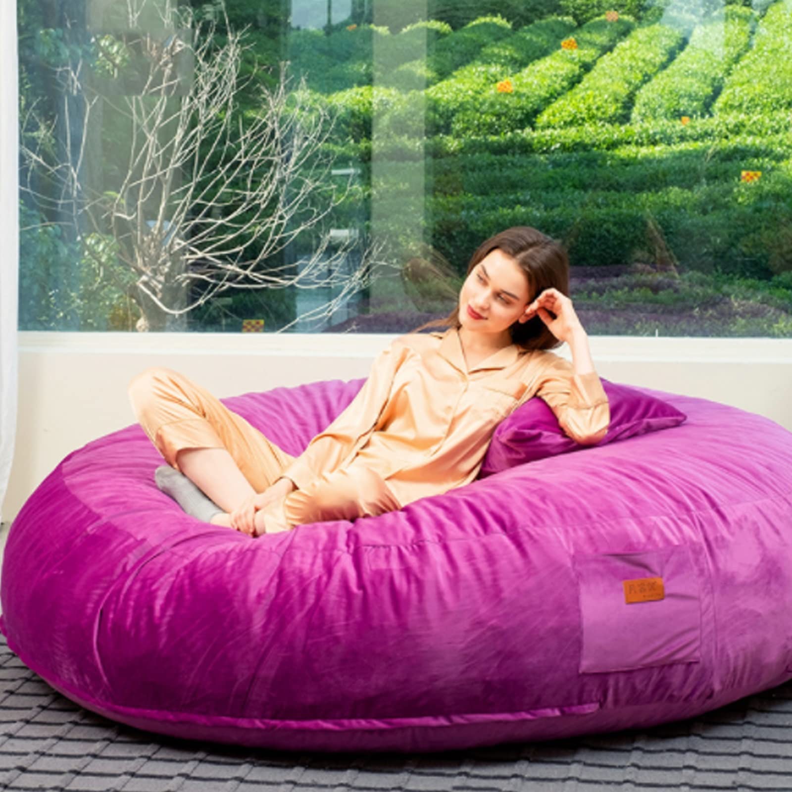Ultra Soft Faux Fur Bean Bag Chair Cover for Kids, Teens & Adults - Giant Round Fluffy No Filler Cushion Cover - Perfect for Living Room, Bedroom & Dorm Decor - Cozy Sofa Bed Alternative for Relaxing & Lounging