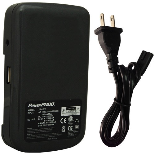 Power2000 Universal AC/DC Battery Charger for AA AAA C D 9V NiMH NiCd Rechargeable Batteries - Perfect for Cameras, Toys, Flashlights and Home Electronics