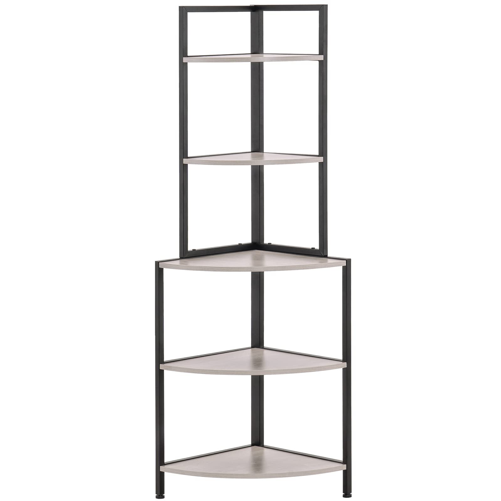 Apicizon 5-Tier Industrial Corner Bookshelf - Metal Frame Rustic Storage Shelf for Home Office, Kitchen & Small Spaces | Display Plants, Flowers & Books | Durable Grey Corner Shelving Unit for Living Room, Bedroom & Workspace