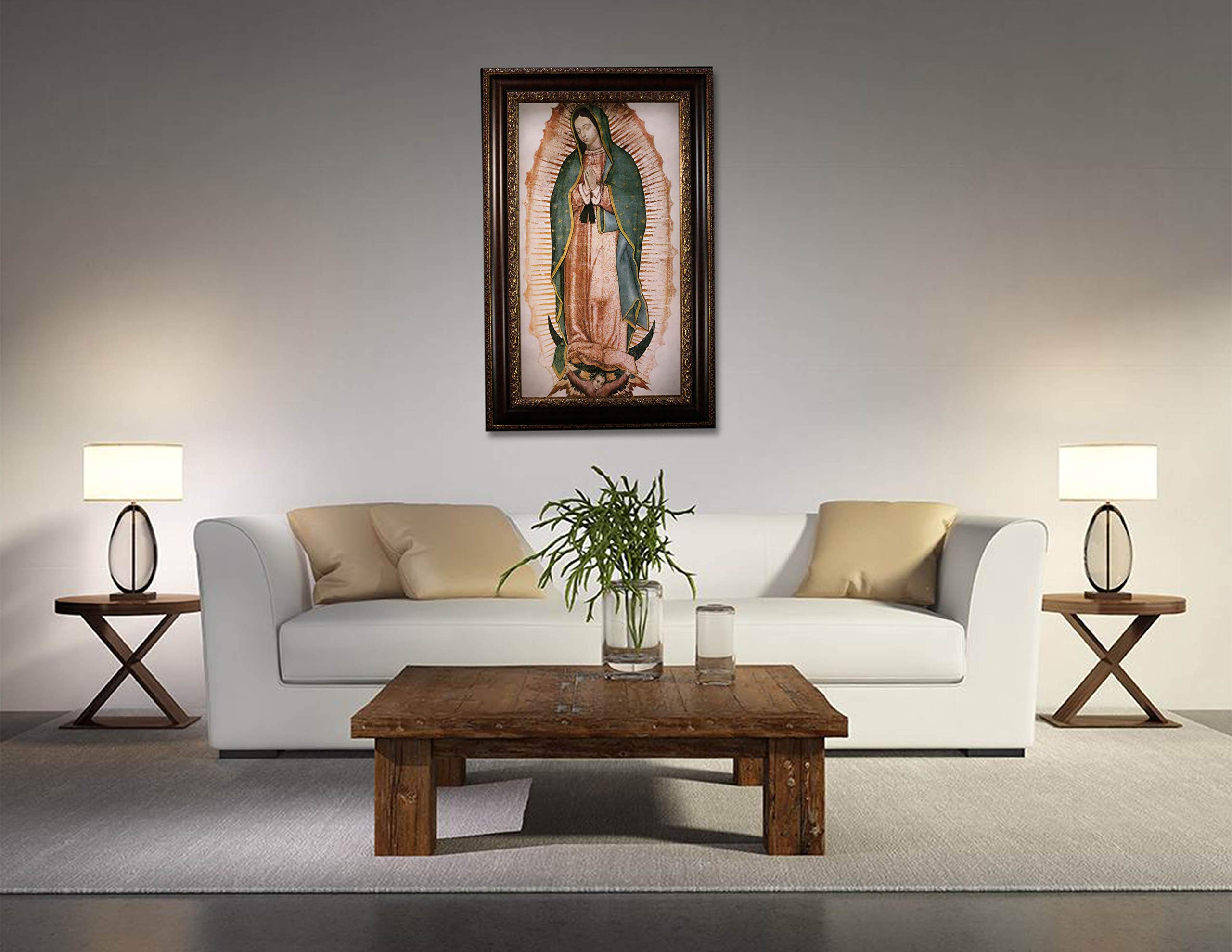 Virgin Mary Wall Art - Virgen de Guadalupe Print 37.5x26 Inches with Museum-Quality Frame & Acrylic Coating | Catholic Home Decor for Living Room, Bedroom or Prayer Space | Religious Gift Idea