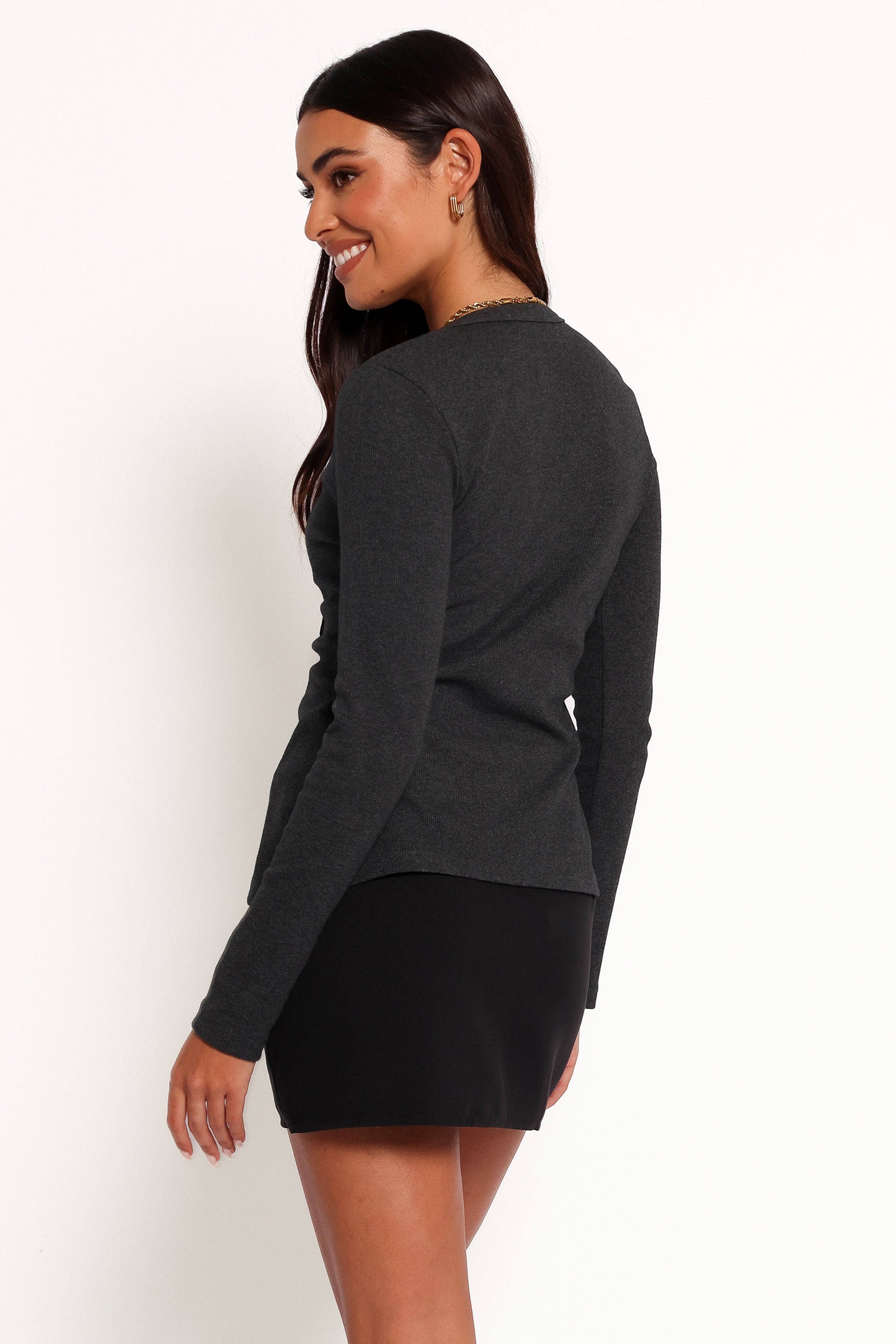 Jessa Knit Top Women's Casual Long Sleeve T-Shirt Charcoal Gray - Perfect for Work, Date Night & Everyday Wear