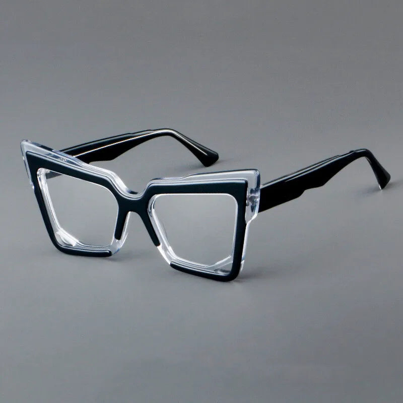 CCspace Unisex Full Rim Square Cat Eye Acetate Eyeglasses Frame 301622 - Stylish Retro Glasses for Women & Men, Perfect for Office, Reading & Fashion Accessories