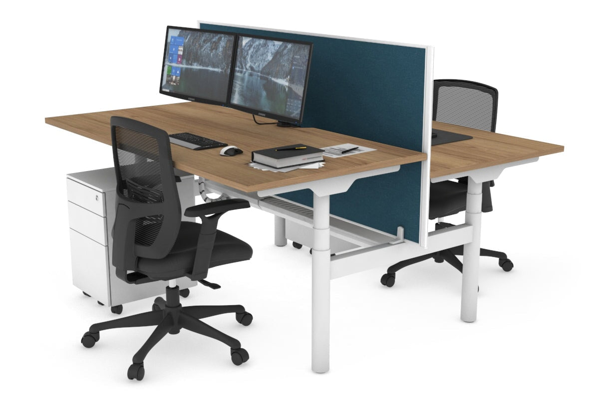 Flexi Premium Height Adjustable 2-Person H Bench Workstation - White Frame [1800L x 800W with Cable Management] - Ideal for Office, Home Workspace & Collaborative Environments