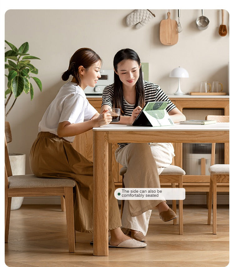 Solid Oak Wood Dining Table - Simple Modern Design for Kitchen, Dining Room & Small Spaces