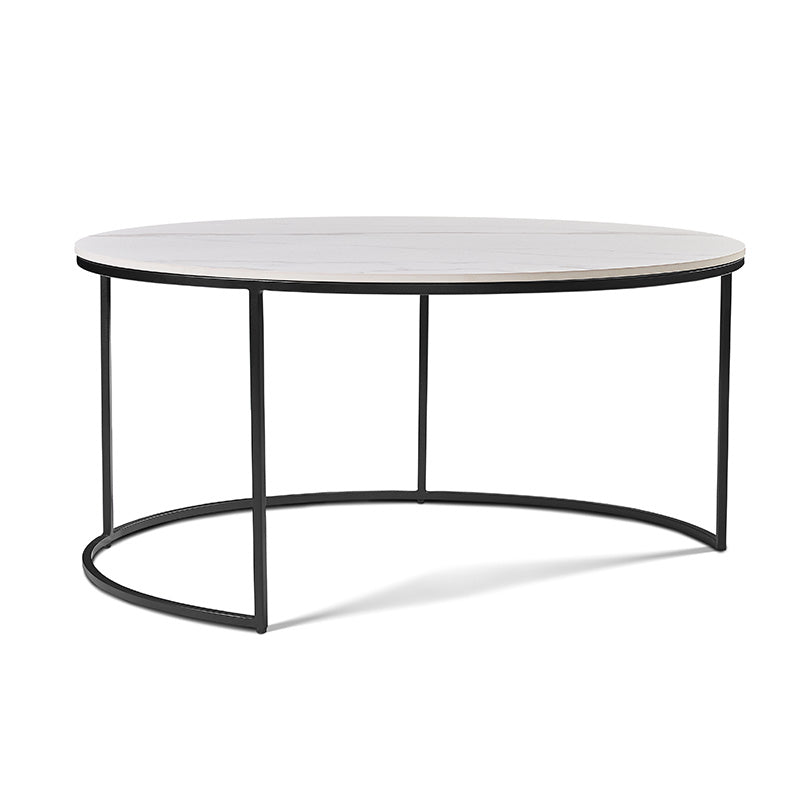BRANDI Nest of 2 Tables - 75cm & 90cm White Ceramic Marble Coffee Side Tables - Perfect for Living Room, Bedroom or Office Decor
