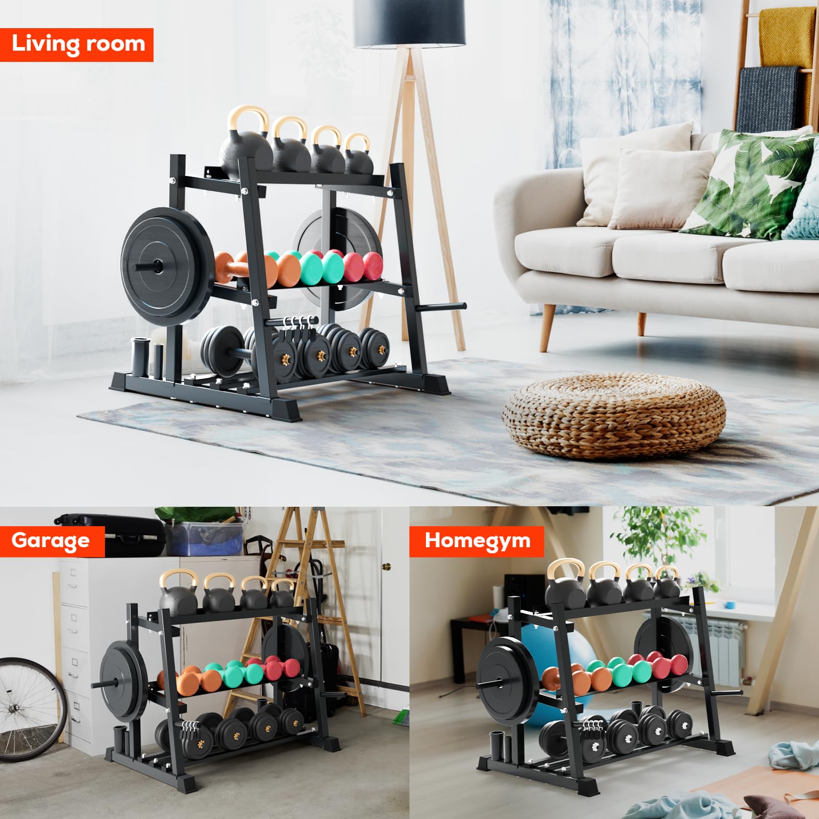 Yes4All 1100 lbs Capacity Dumbbell Rack Stand - Heavy Duty Steel Weight Storage Rack for Dumbbells, Kettlebells & Weight Plates - Space Saving Home Gym Equipment for Strength Training & Workout Organization