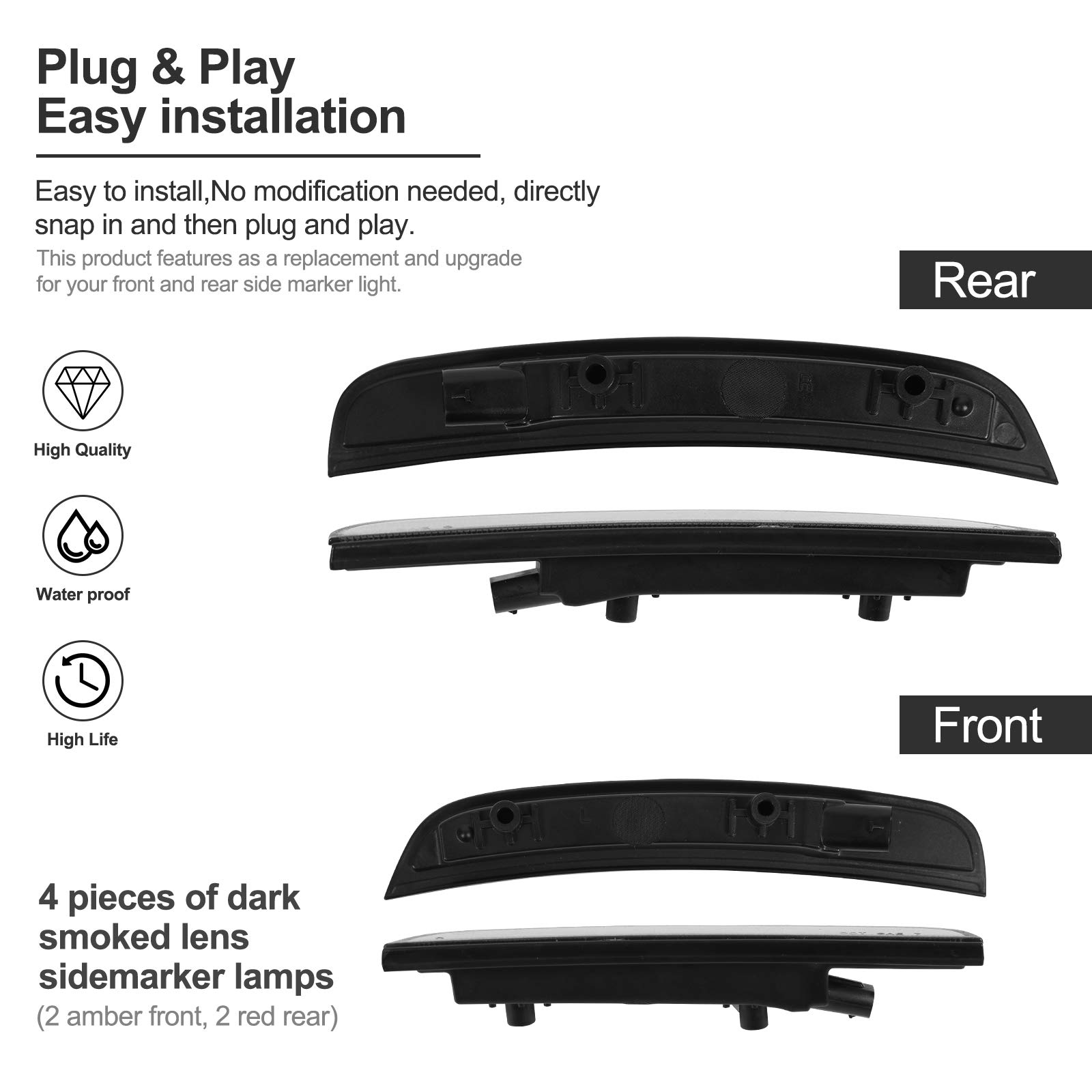 Smoke Black LED Side Marker Lights Assembly for Dodge Charger 2015-2022 - Front Amber & Rear Red Bumper Reflectors (4PCS) - Perfect for Night Driving & Custom Car Styling