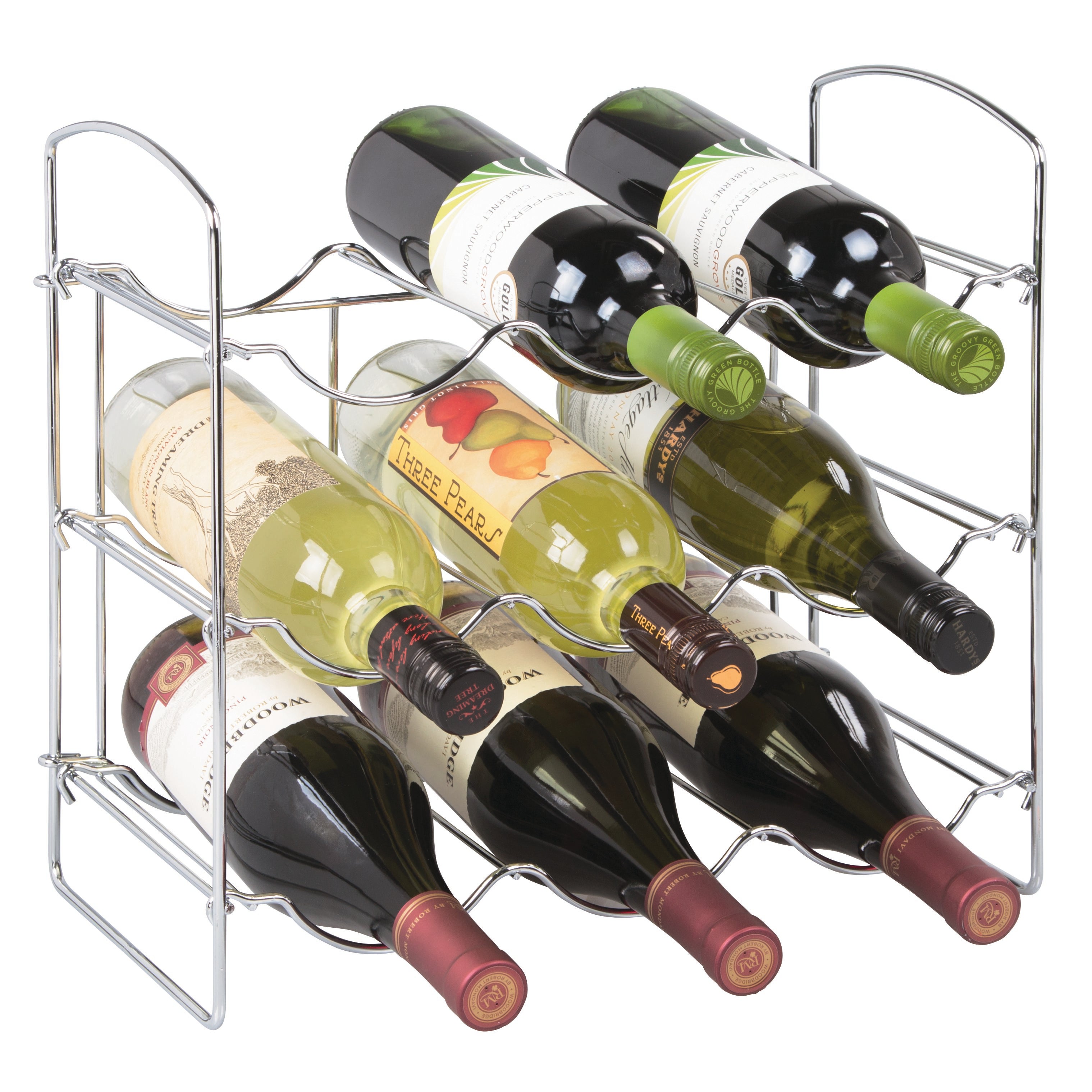 9 Bottle Wine Rack Chrome - Space Saving Metal Wine Holder for Kitchen, Bar, Dining Room & Home Decor