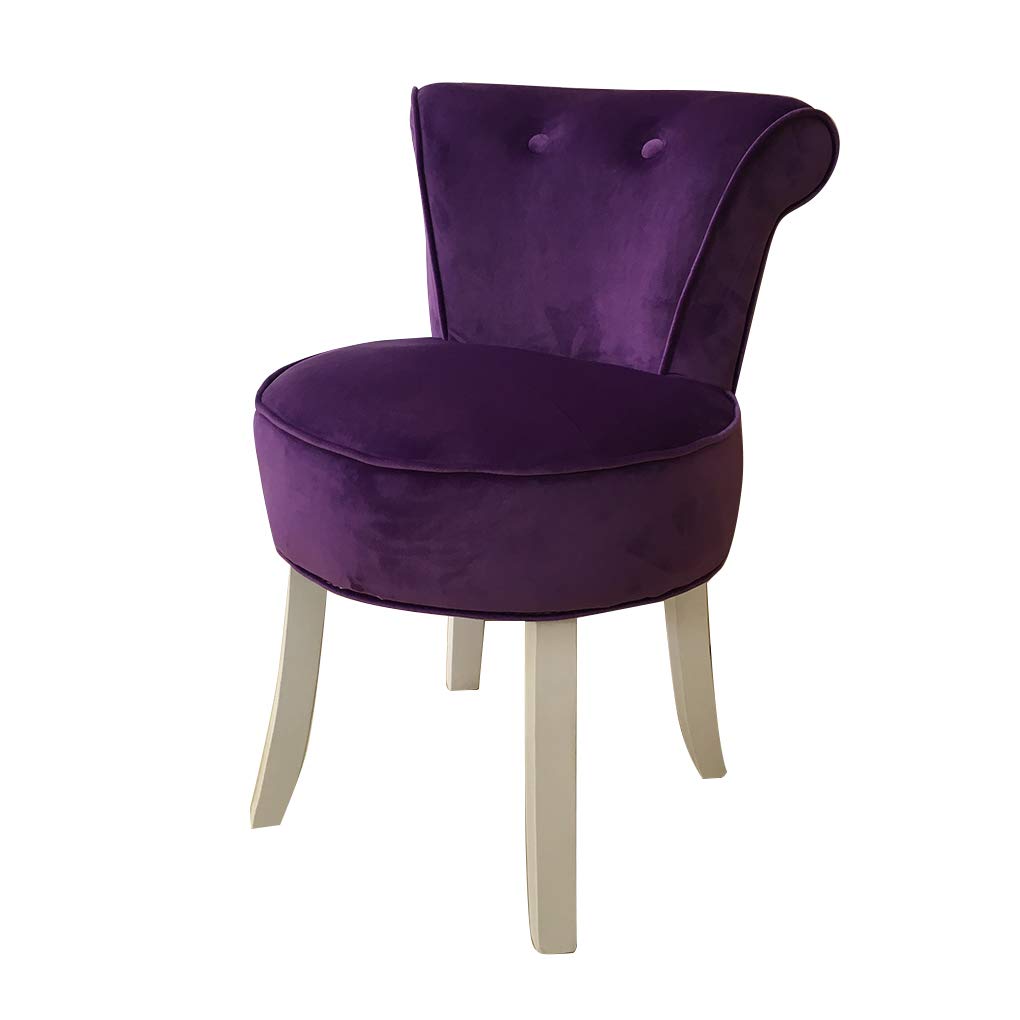 Shabby Chic Vanity Bench with Padded Velvet Seat & Wooden Legs - Elegant Fan Back Dressing Stool for Bedroom, Living Room, or Restaurant Makeup Area | Perfect for Boudoir Decor, Bridal Dressing & Home Vanity Setups