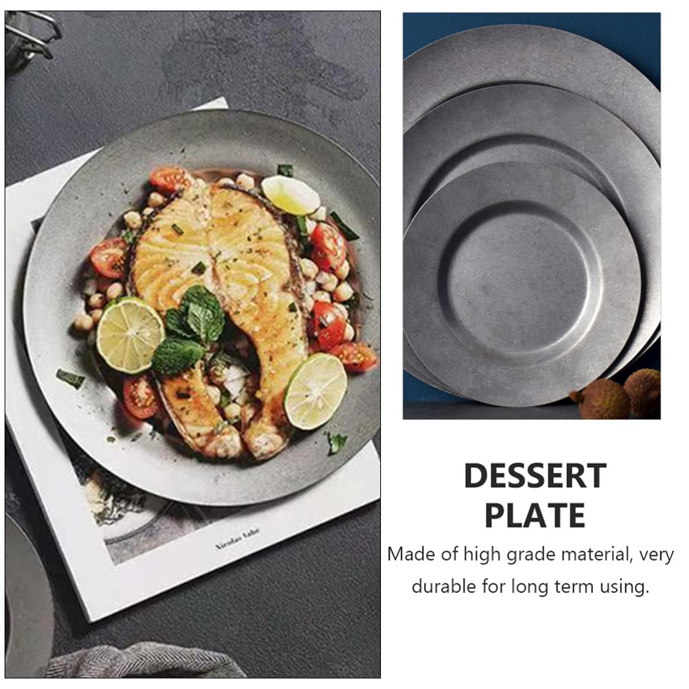 Vintage Frosted Silver Galvanized Round Tray - Rustic Deep Dish for Coffee, Jewelry, Sushi, Cereal, Salad & Dinner | Stainless Steel Food Serving Platter for Home, Kitchen, Party & Restaurant Use