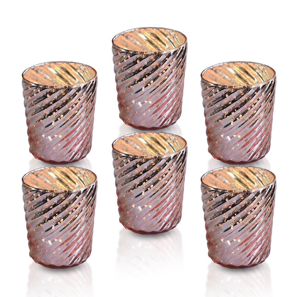 6 Pack Mercury Glass Candle Holders - 3 Inch Rose Gold Pink Vintage Tea Light Holders for Wedding, Party, Home Decor & Romantic Ambiance