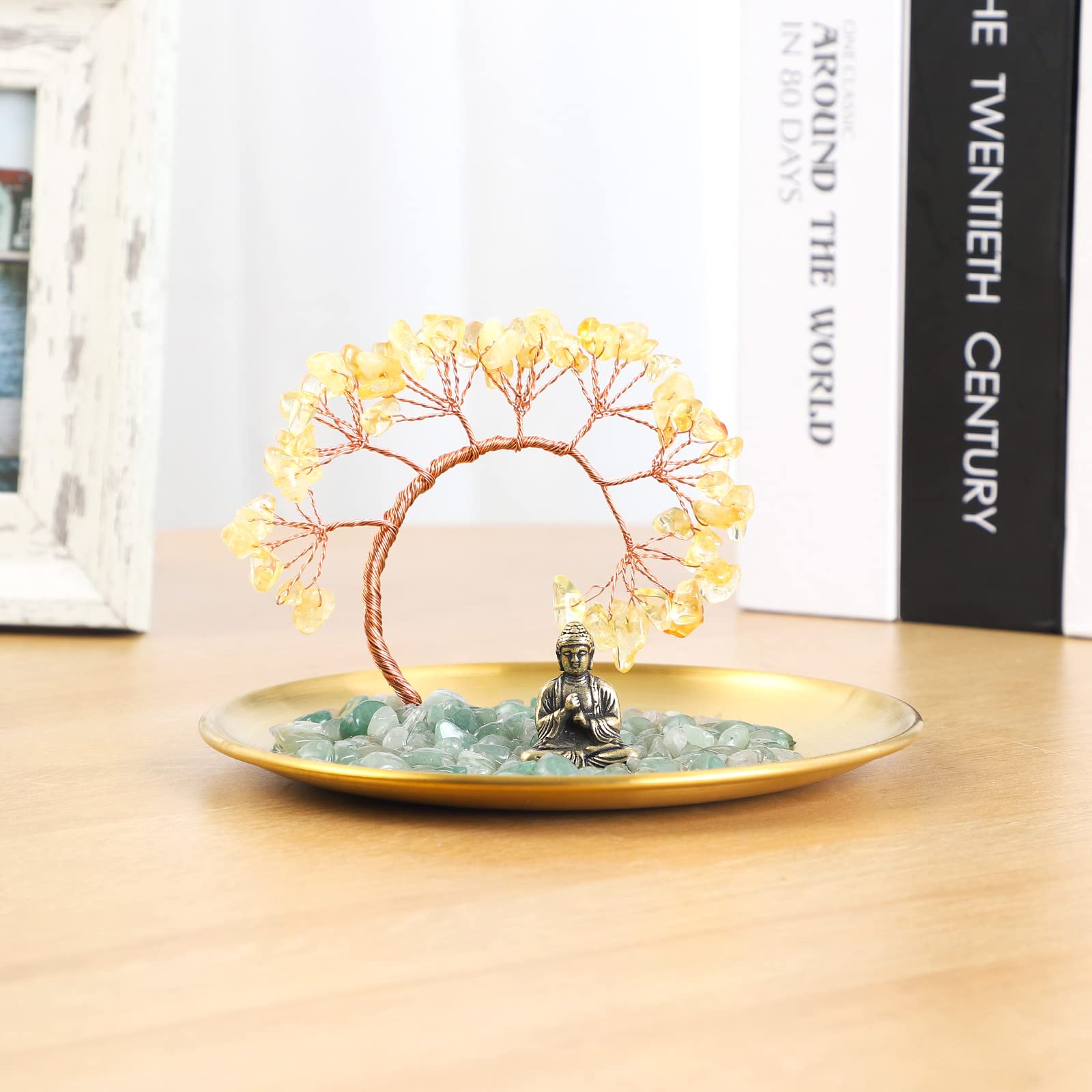 Citrine Crystal Money Tree with Buddha Statue for Wealth & Luck | Feng Shui Home Decor for Living Room, Bedroom, Office | Meditation & Yoga Accessory | Shelf, Bookshelf & TV Stand Decoration