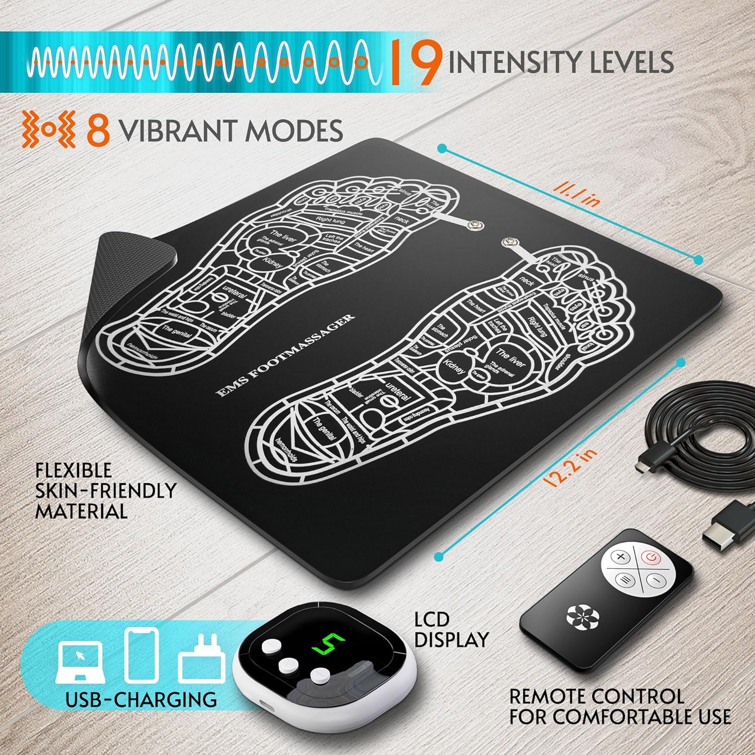 EMS Foot Stimulator & Massager Mat - Wireless Pain Relief for Neuropathy, Muscle Recovery & Circulation - Portable Electric Foot Therapy Device for Home Use, Relaxation & Fitness