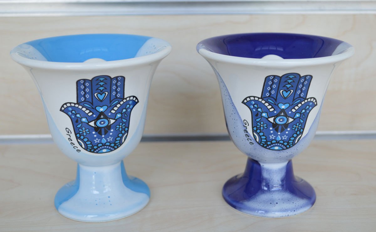Pythagoras Cup of Justice & Tantalus Cup Set - Evil Eye Protector Design by Estia Creations | Ancient Greek Novelty Drinking Vessel for Home Decor, Gifts & Party Games