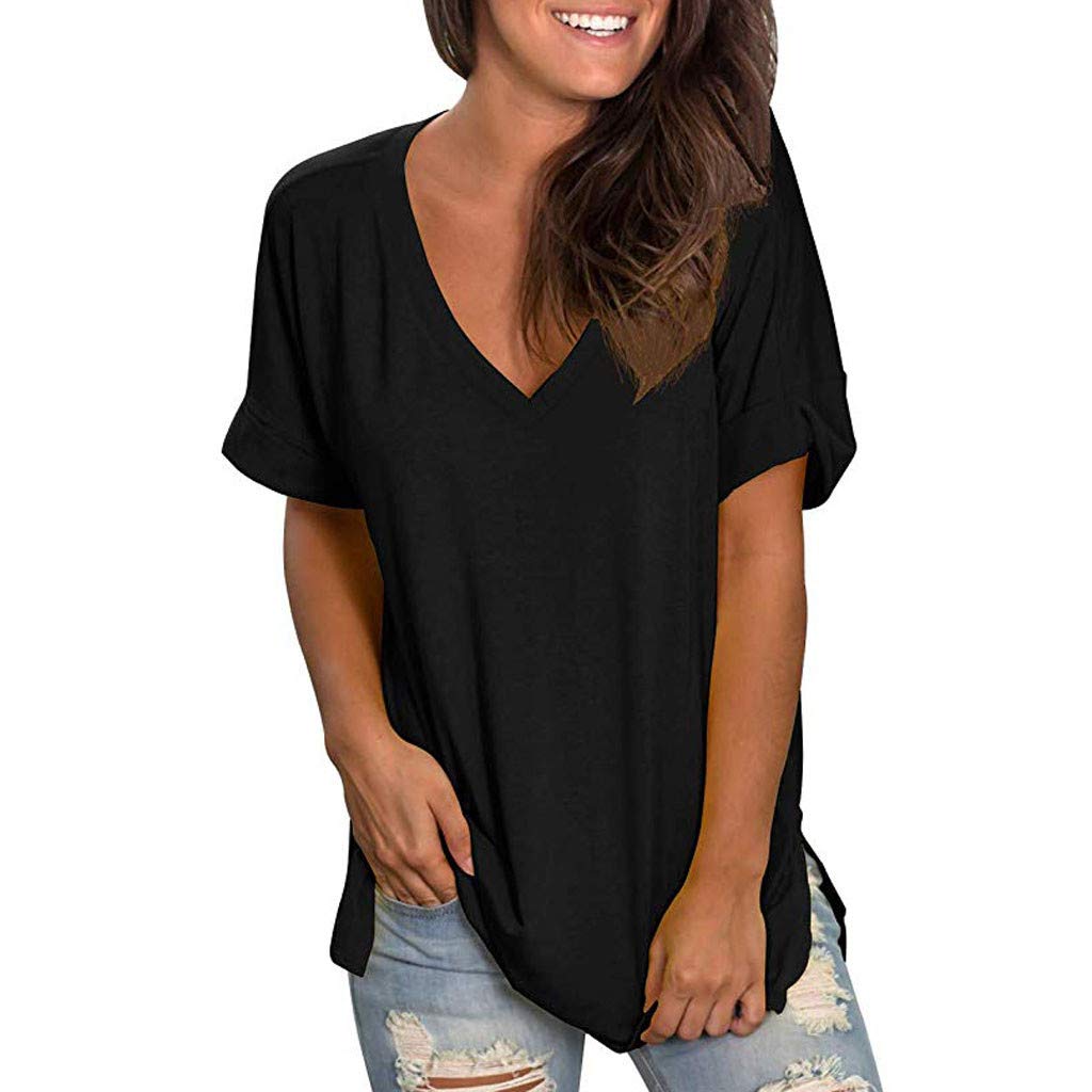Women's Summer Tops - Sexy Casual V-Neck Short Sleeve Tunic T-Shirts with Cute Printed Graphic | Loose Fit Blouse for Everyday Wear, Beach Outings & Date Nights