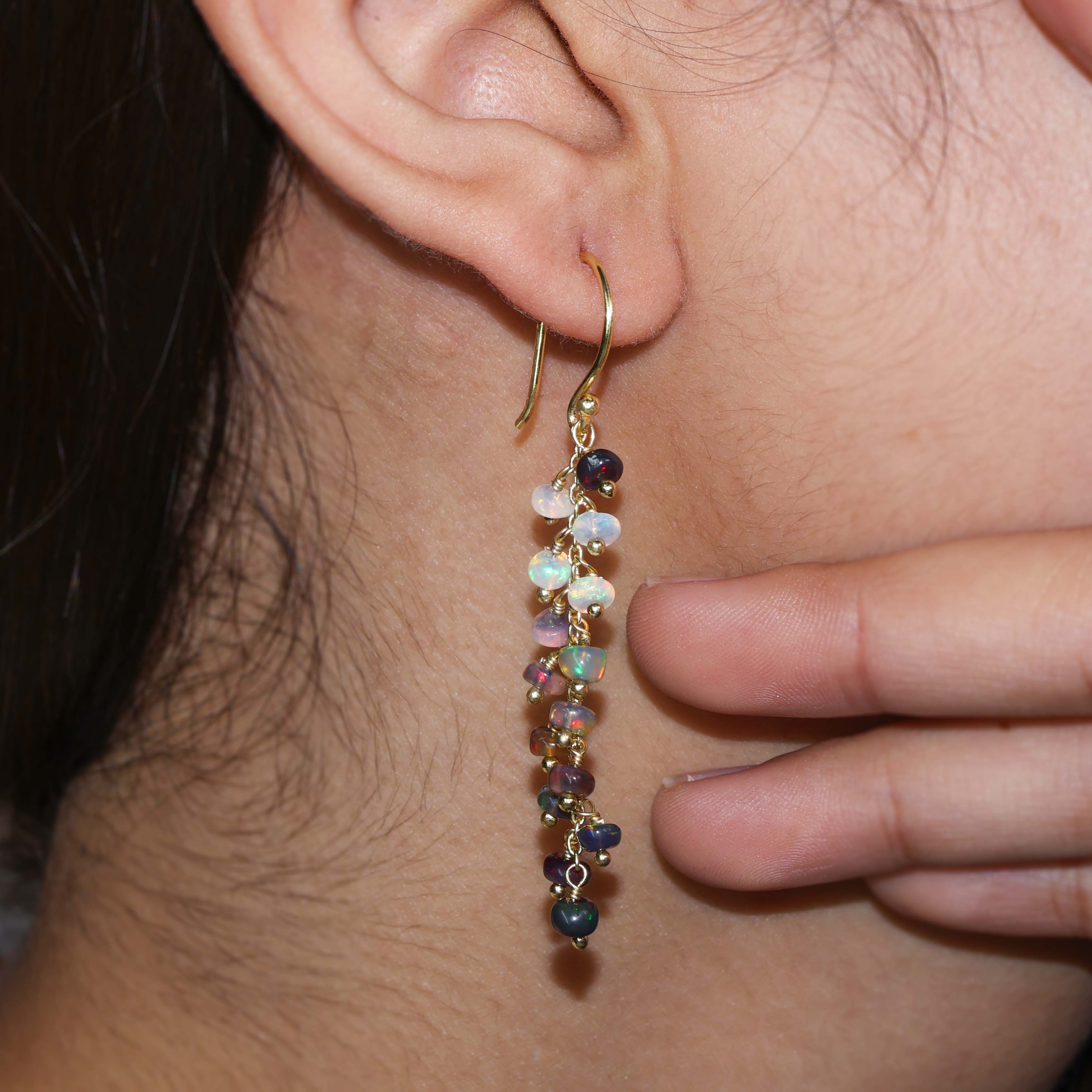 Handmade Black Fire Beaded Opal Earrings for Women | Boho Chic Jewelry | Perfect for Parties, Weddings & Everyday Wear