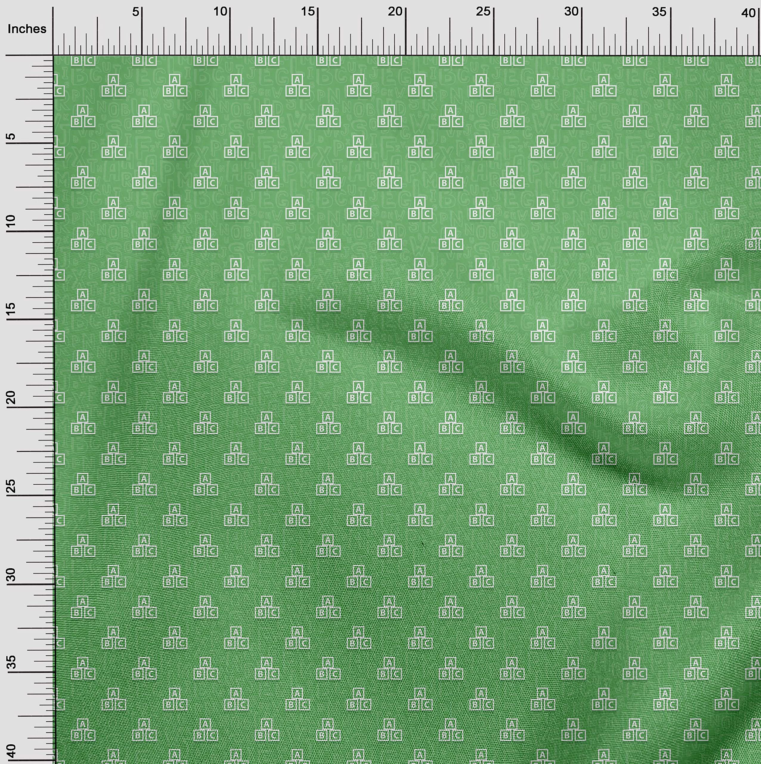 oneOone Cotton Jersey Green Fabric for Kids - Alphabet Printed DIY Sewing Material by The Yard (58