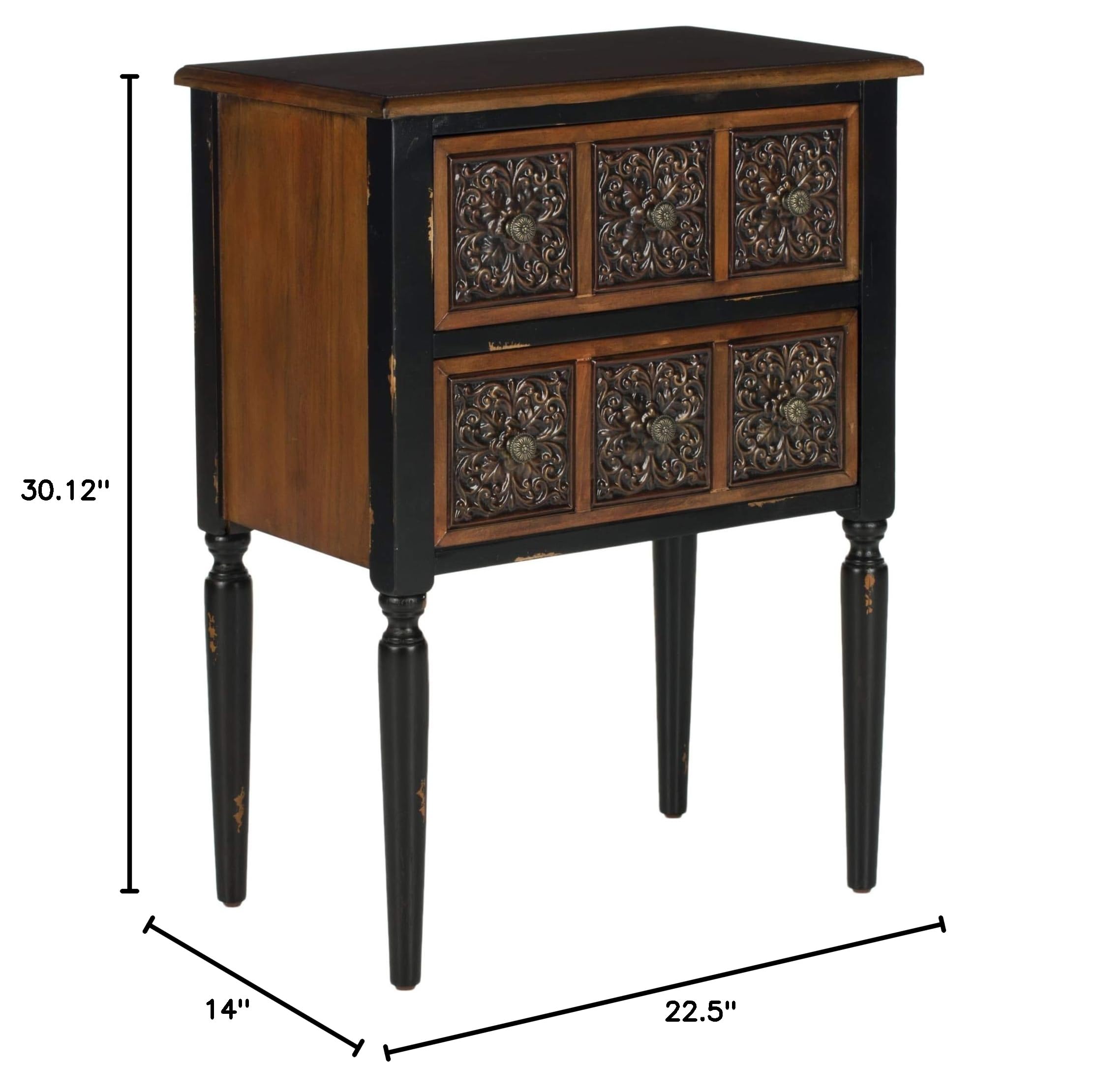 Vintage Dark Brown Wooden Side Table with Lacquered Drawers - 22.5
