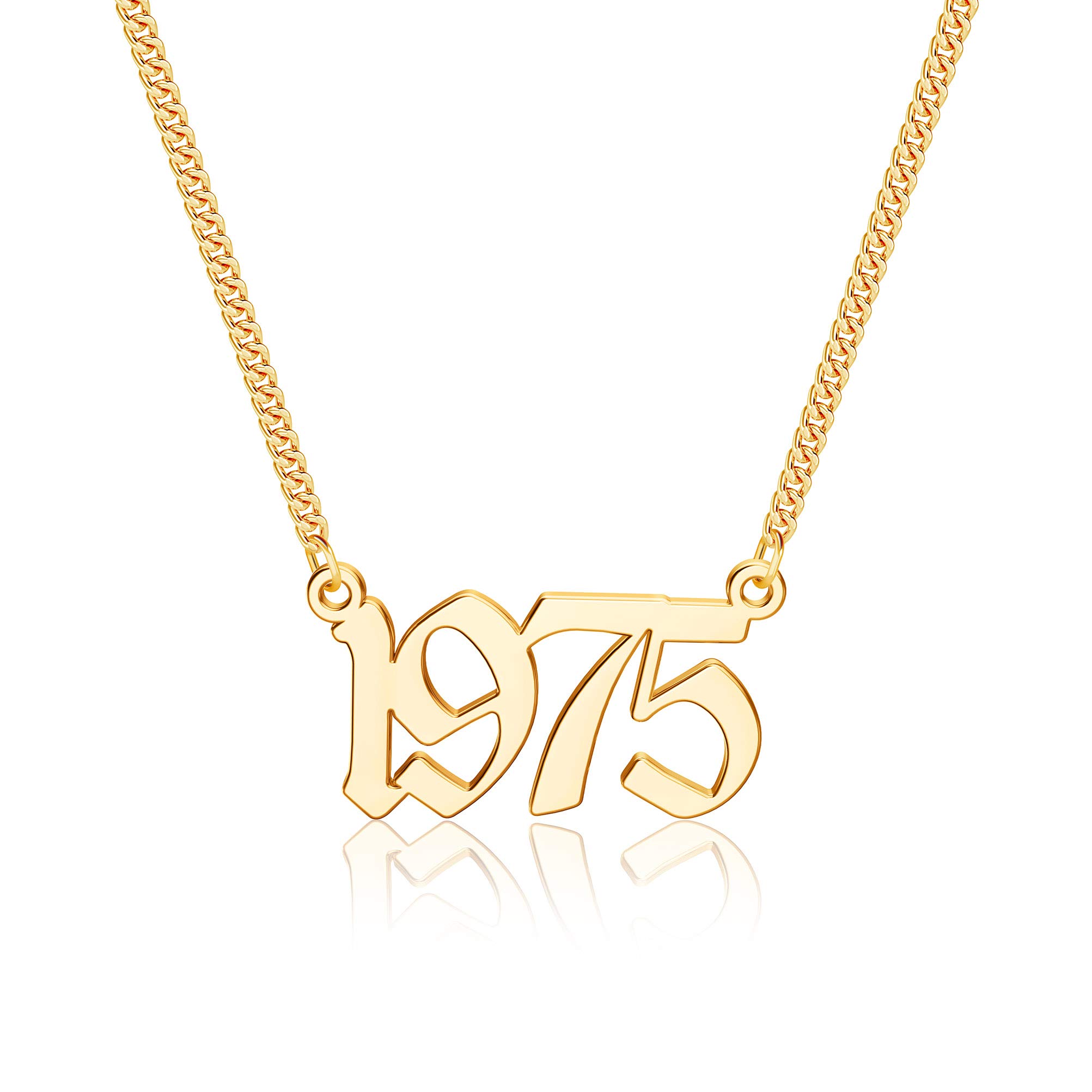 IEFSHINY 18K Gold Plated Birth Year Necklace for Women - Custom Old English Number Pendant Jewelry Gift for Best Friend, Sister, Mom (1970-2021) | Perfect for Birthday, Anniversary & Special Occasions