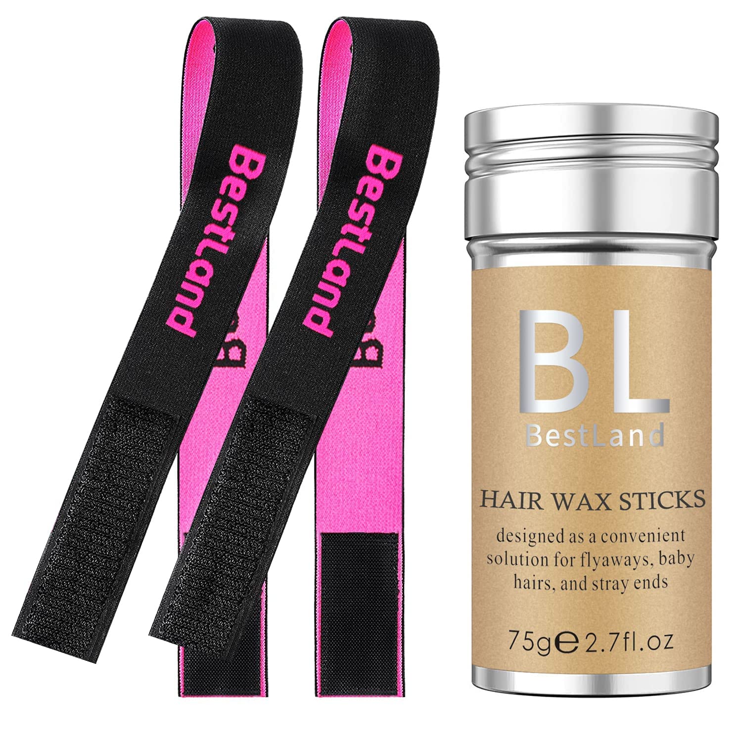 Professional Hair Wax Stick & 2 Pcs Lace Melting Bands - Wig Edge Control, Frizz Taming & Secure Hold Styling Kit (75g) - Perfect for Lace Front Wigs, Natural Hair Edges & All-Day Styling