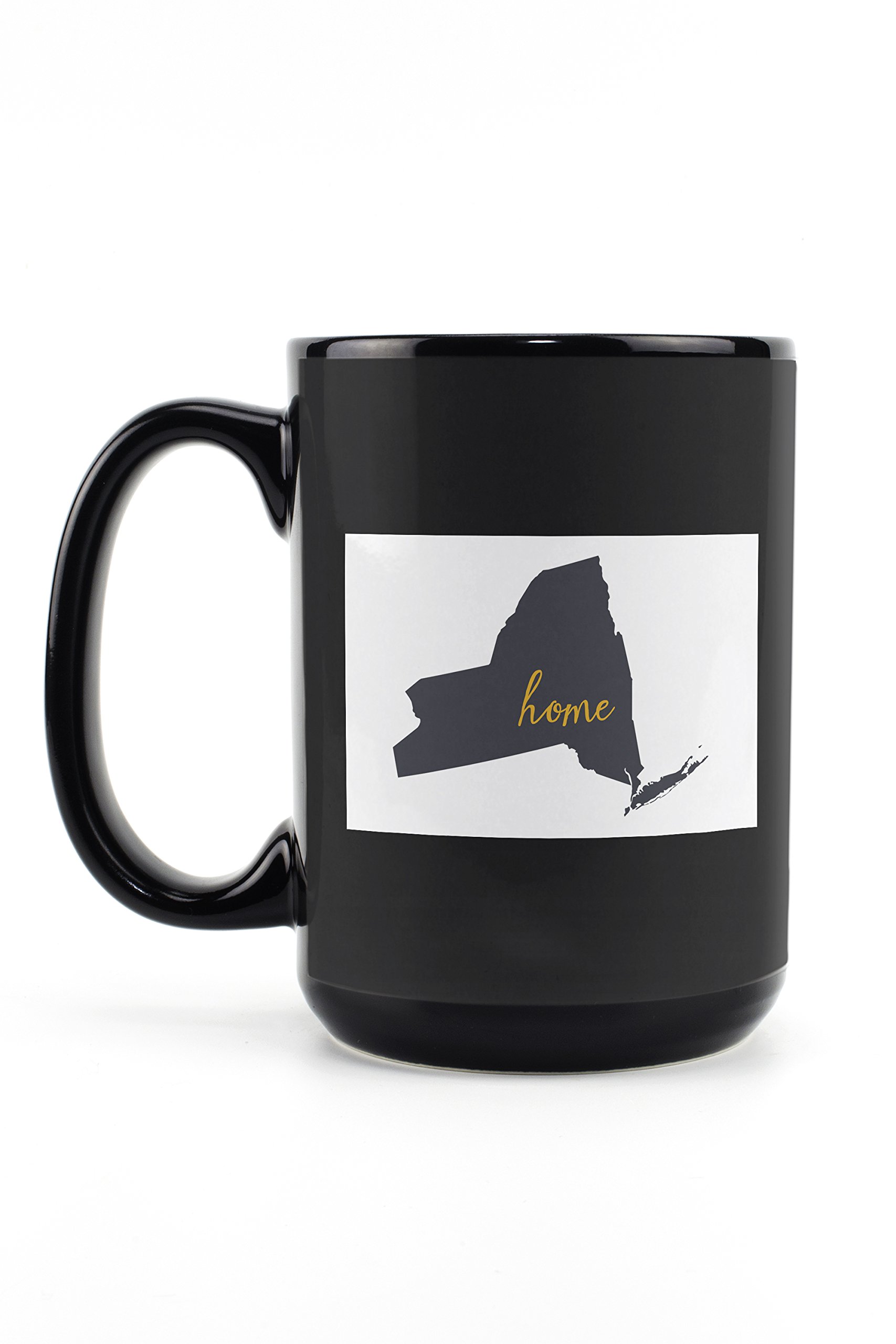 Lantern Press New York State Gray on White 15oz Ceramic Coffee Mug - Microwave & Dishwasher Safe - Perfect for Home, Office & Gifts